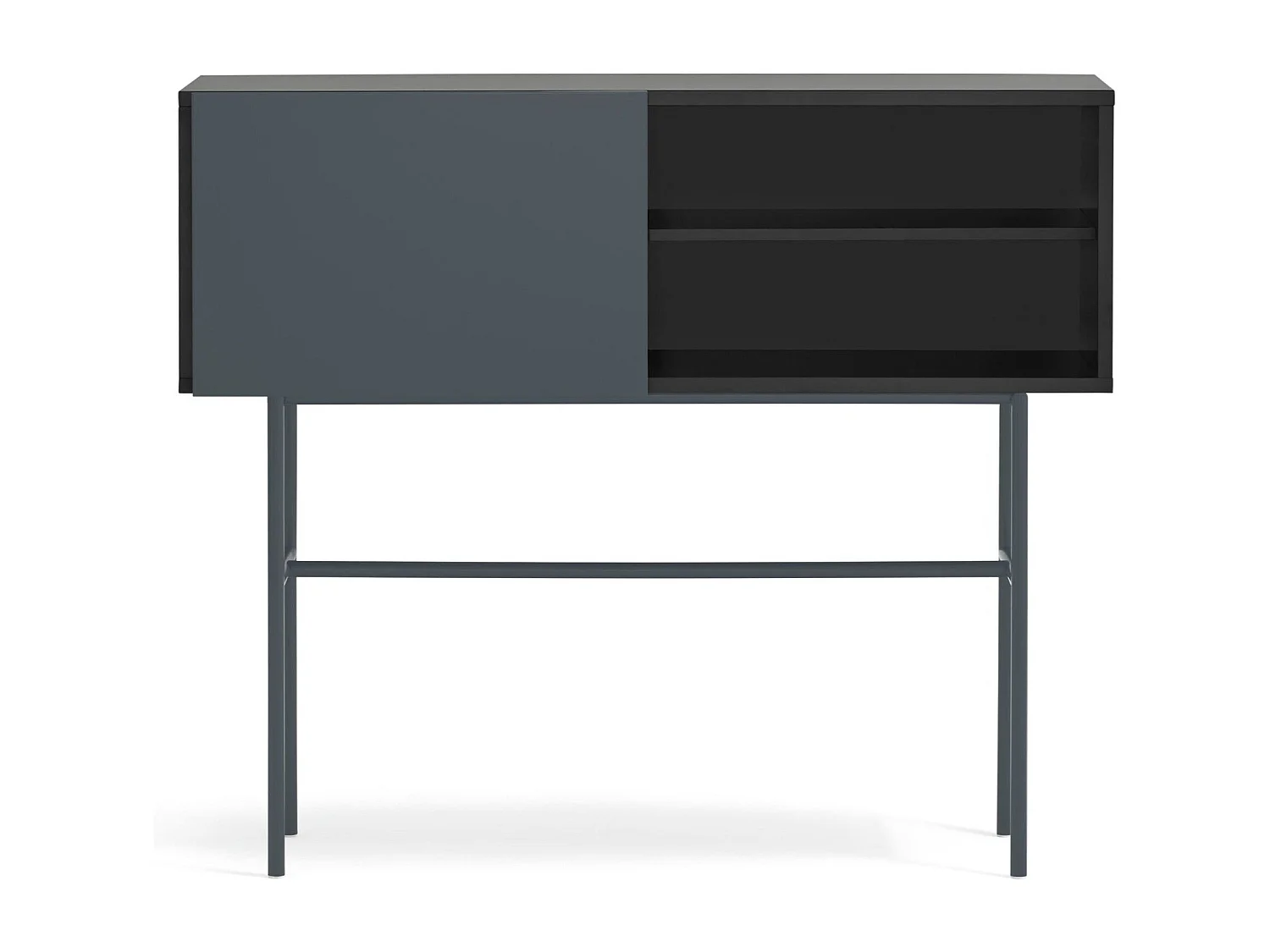 Console met 2 laden en schuifdeuren gelakt zwart en grijs 110x90 cm