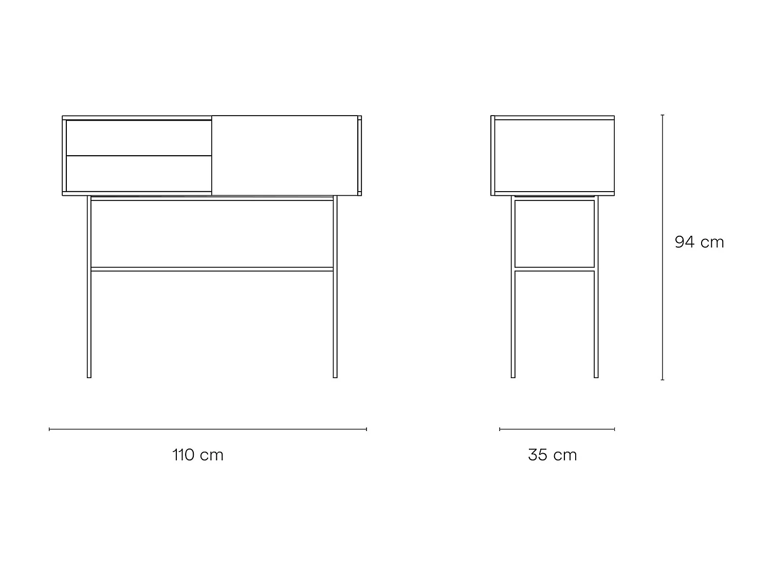 Console met 2 laden en schuifdeuren gelakt zwart en grijs 110x90 cm