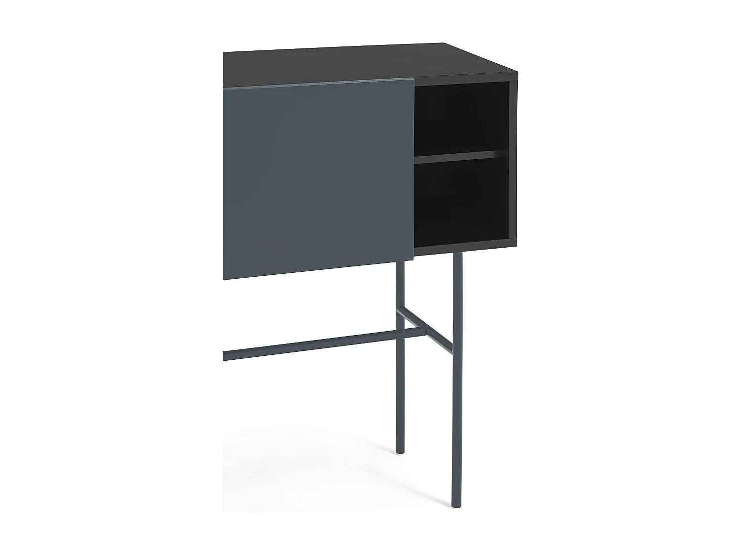 Console avec 2 tiroirs et porte coulissante laquée noir et gris 110x90 cm