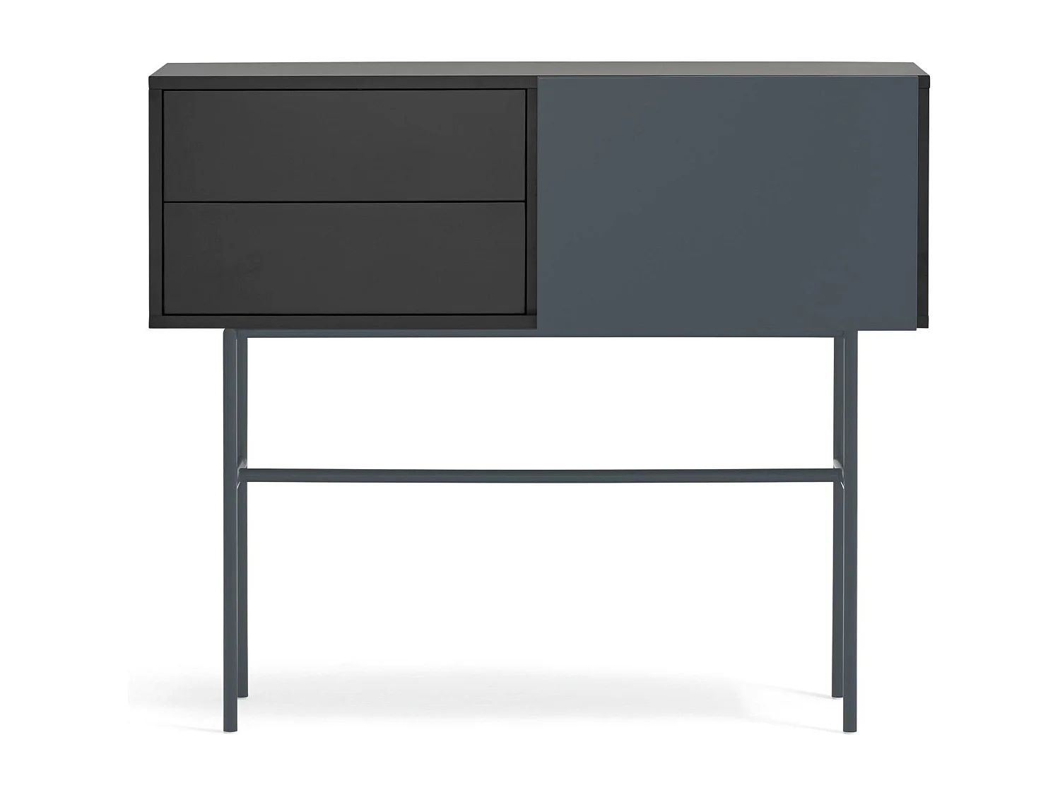 Console avec 2 tiroirs et porte coulissante laquée noir et gris 110x90 cm