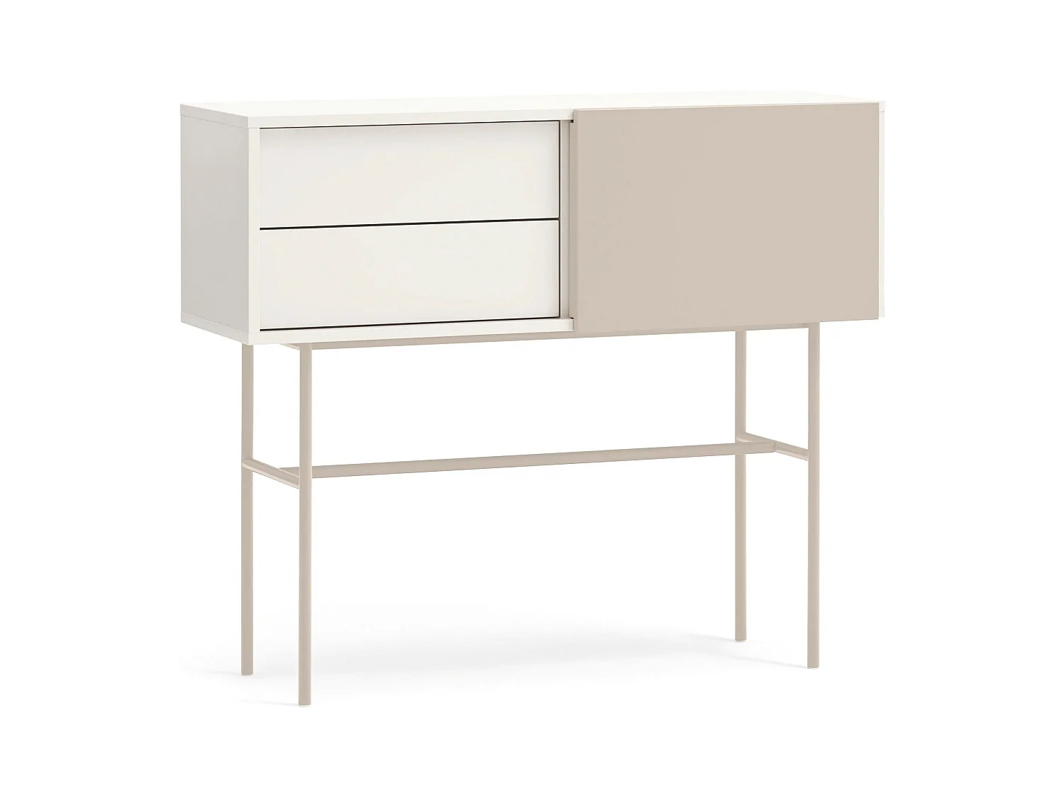 Consolle 2 cassetti e anta scorrevole laccata crema 110x90 cm