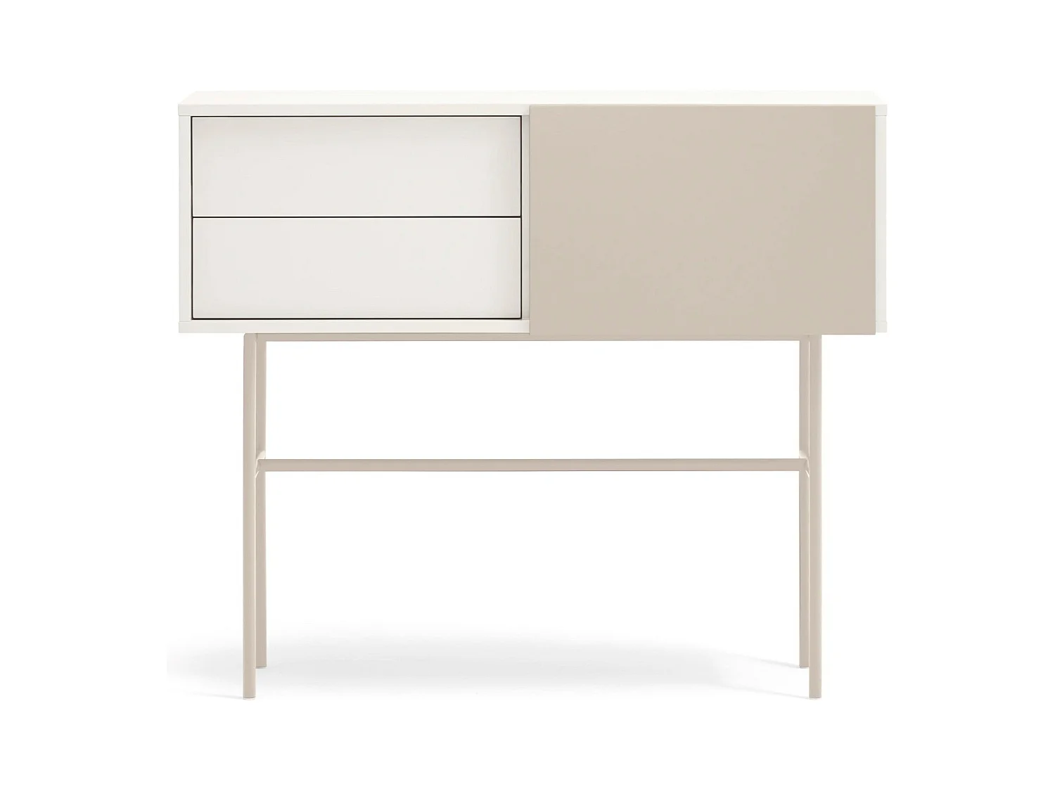 Consolle 2 cassetti e anta scorrevole laccata crema 110x90 cm