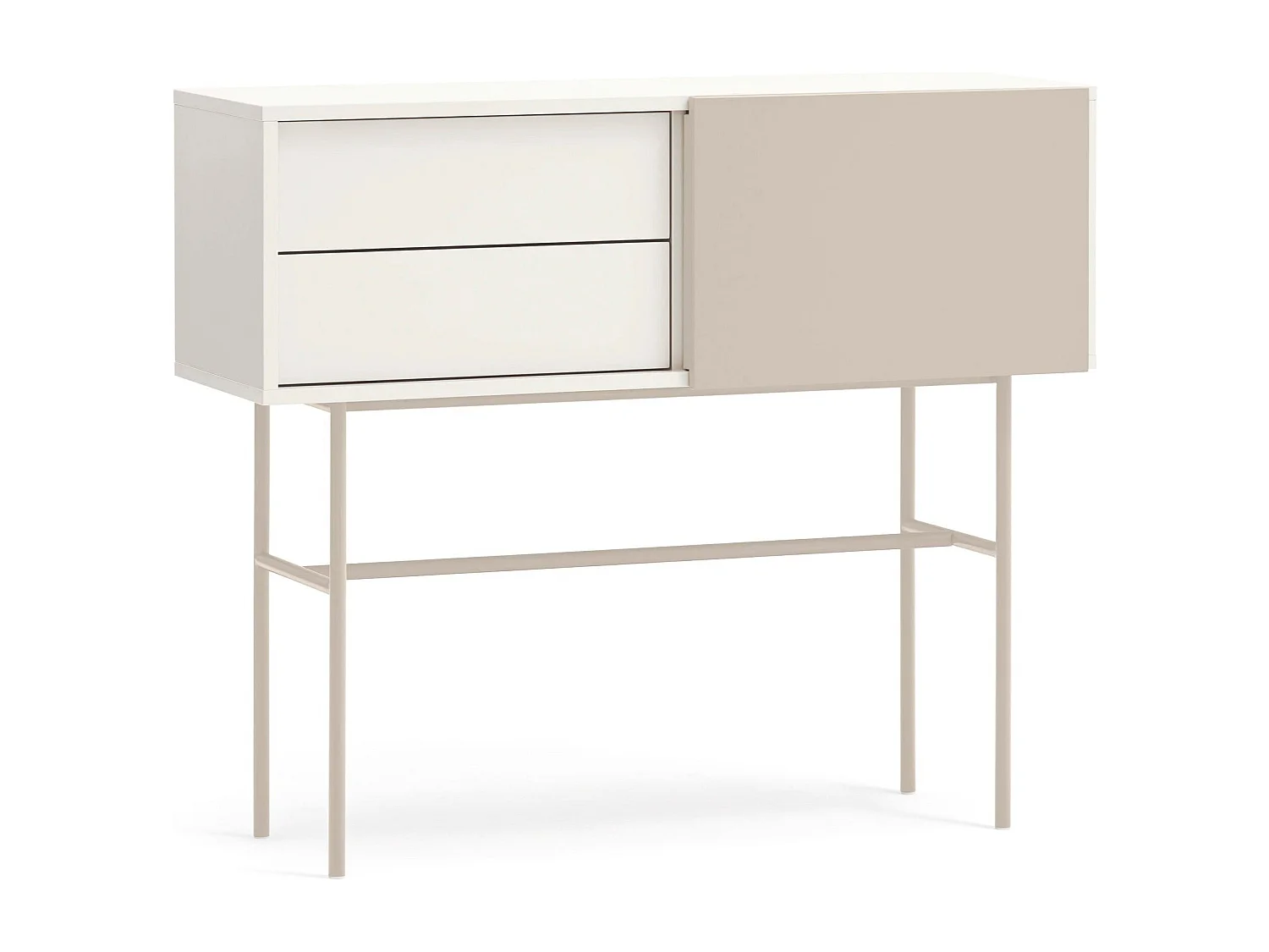 Console avec 2 tiroirs et porte coulissante laquée crème 110x90 cm