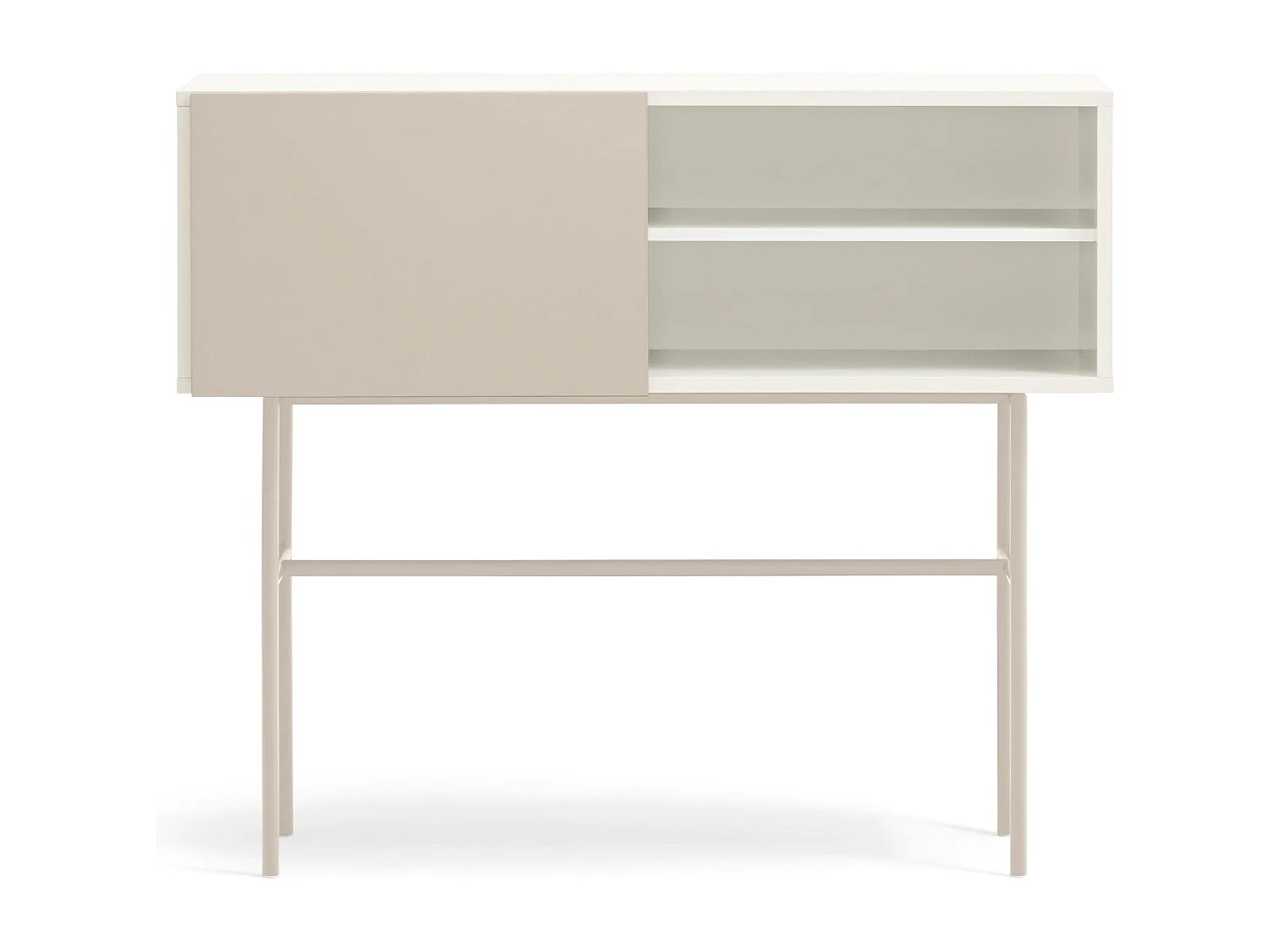 Console avec 2 tiroirs et porte coulissante laquée crème 110x90 cm