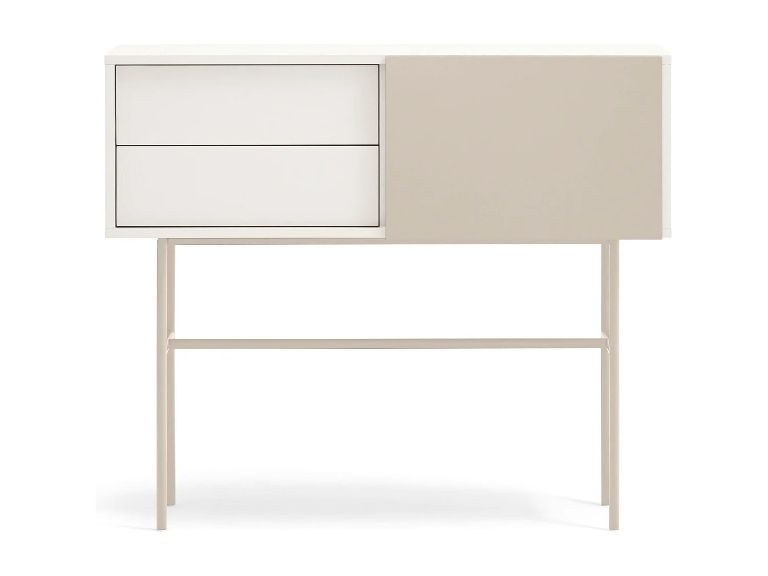 Console avec 2 tiroirs et porte coulissante laquée crème 110x90 cm