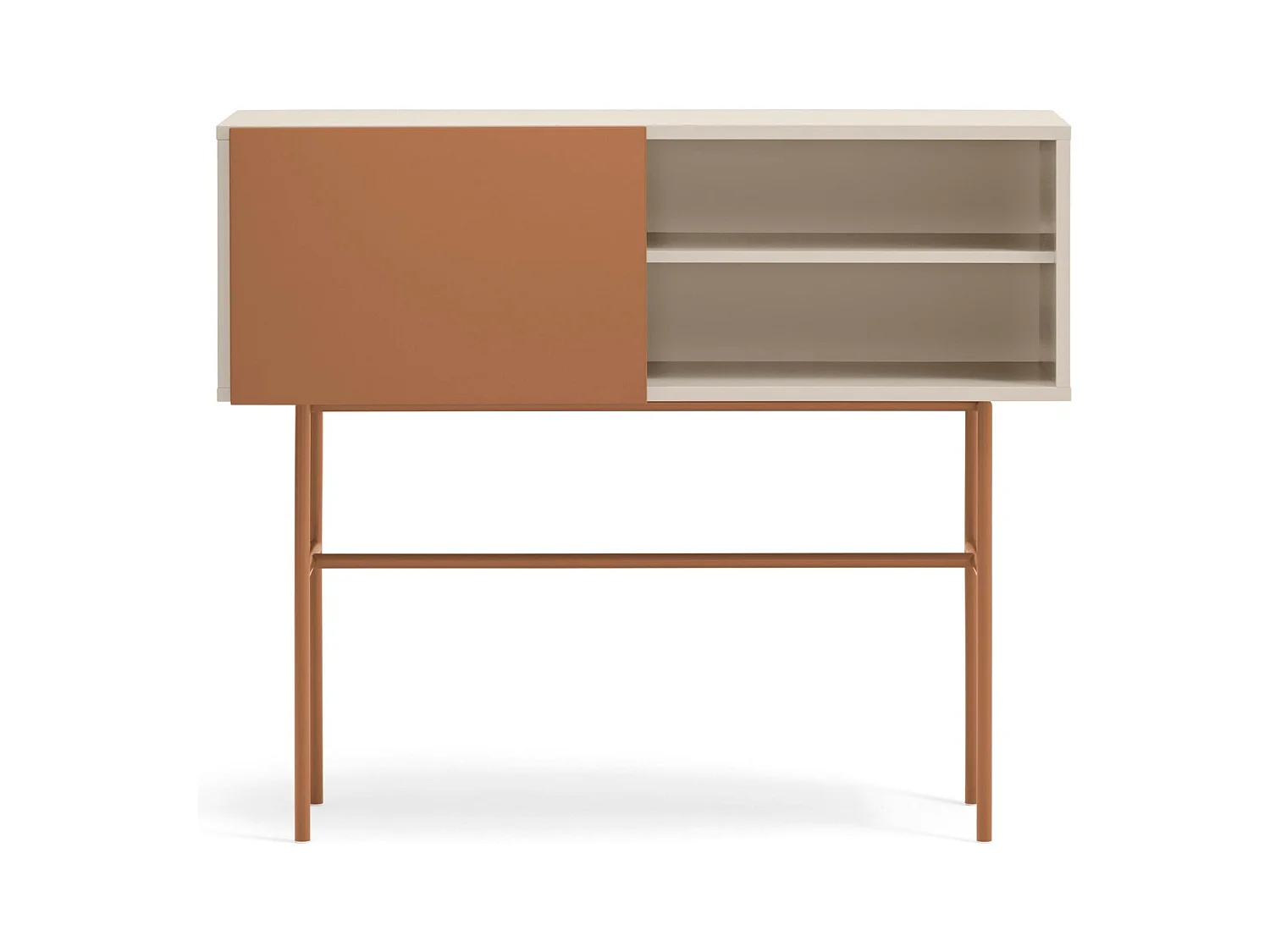 Konsole mit 2 Schubladen und Schiebetür, sandfarben lackiert, 110x90 cm