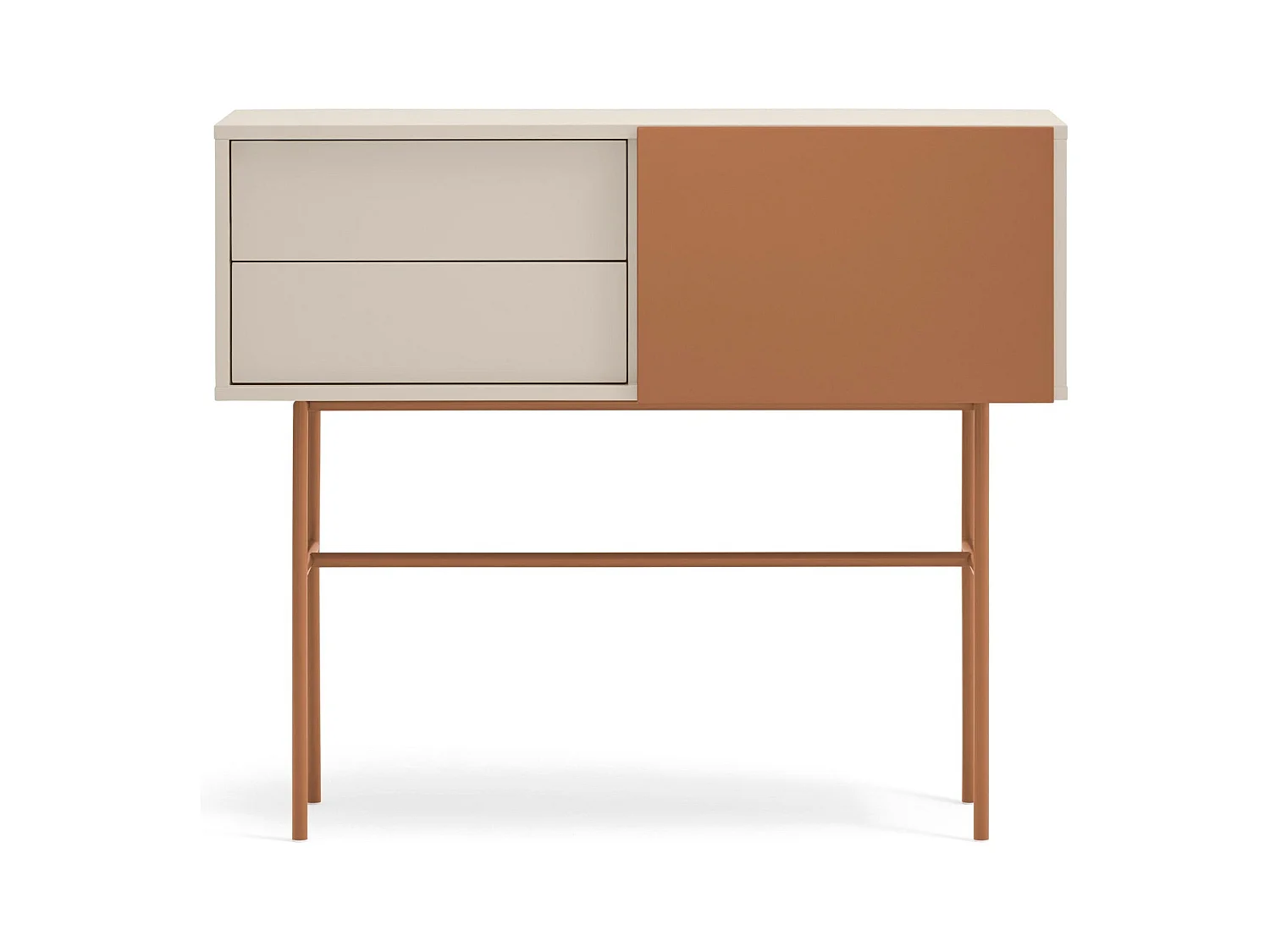 Konsole mit 2 Schubladen und Schiebetür, sandfarben lackiert, 110x90 cm