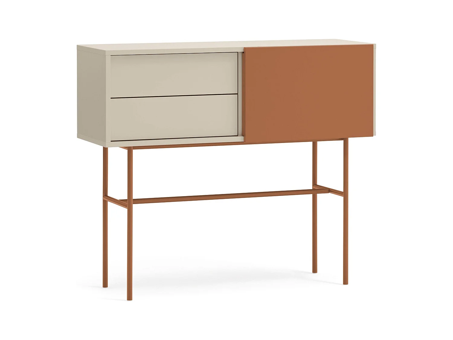 Consolle 2 cassetti e anta scorrevole laccata sabbia 110x90 cm