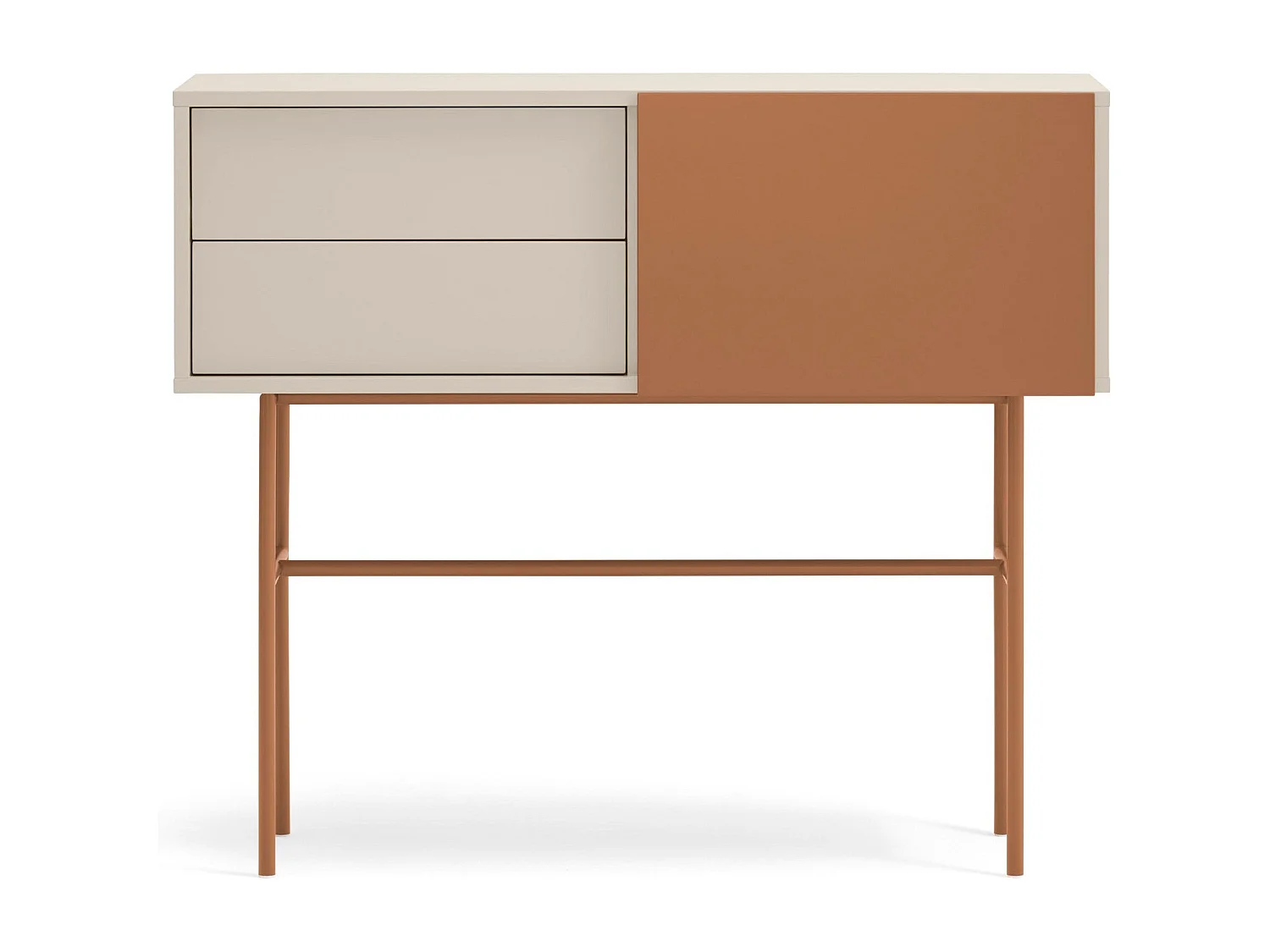 Consolle 2 cassetti e anta scorrevole laccata sabbia 110x90 cm