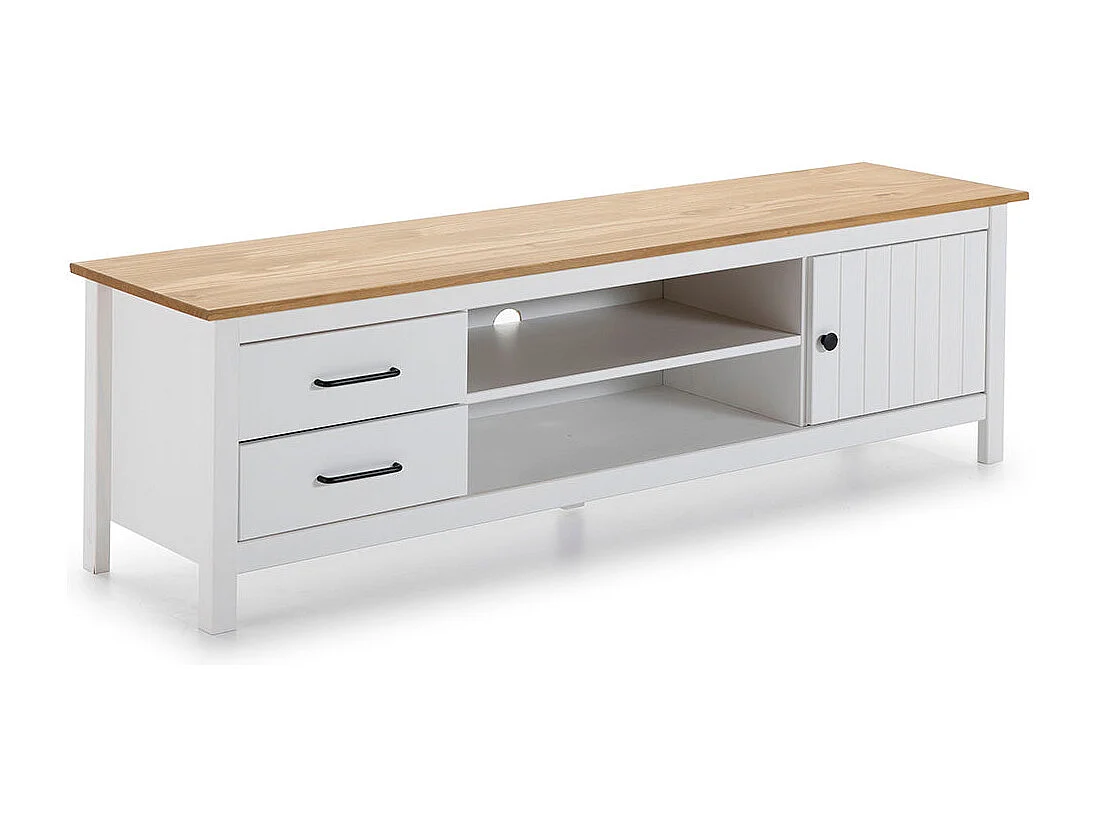 Meuble TV en bois blanc avec deux tiroirs 158x40 cm