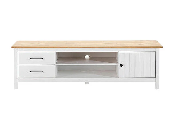 Meuble TV en bois blanc avec deux tiroirs 158x40 cm