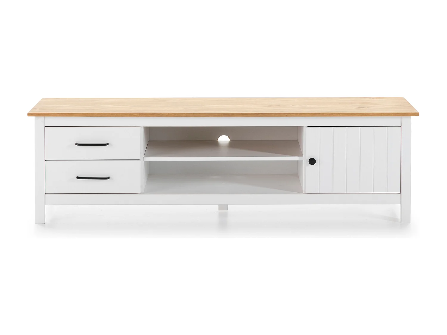 Meuble TV en bois blanc avec deux tiroirs 158x40 cm