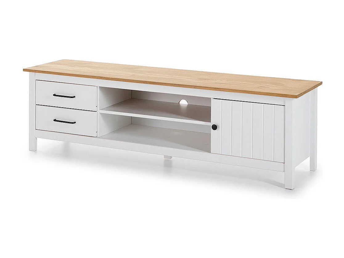 Meuble TV en bois blanc avec deux tiroirs 158x40 cm