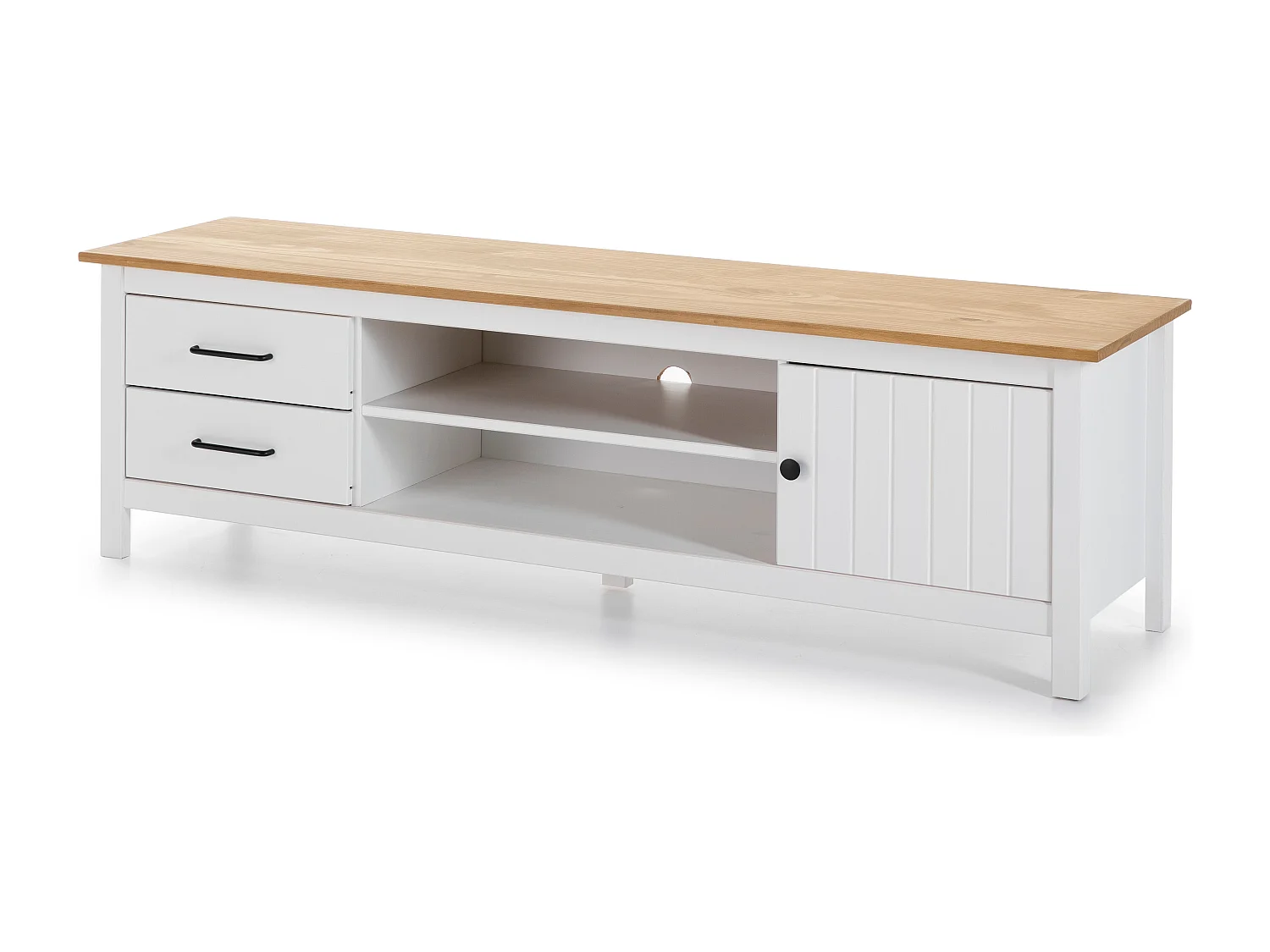 Meuble TV en bois blanc avec deux tiroirs 158x40 cm