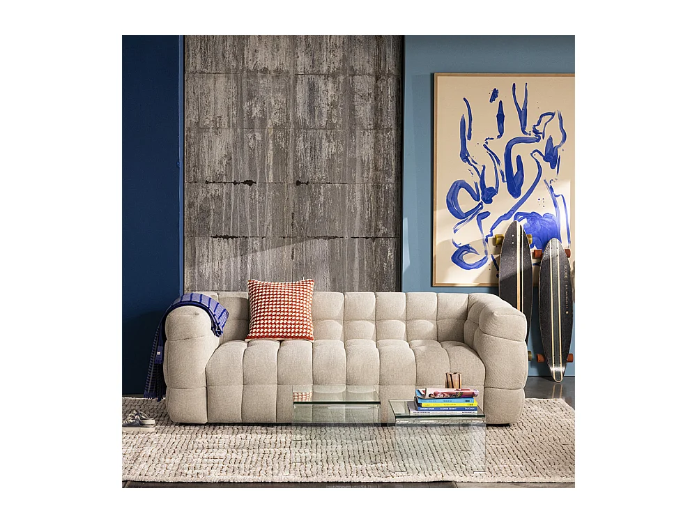 Bolly - Canapé droit 3 places en tissu - Beige chiné