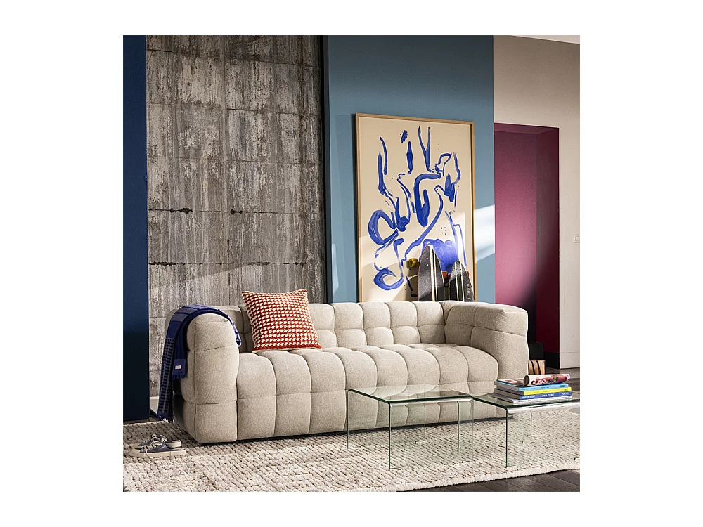 Bolly - Canapé droit 3 places en tissu - Beige chiné