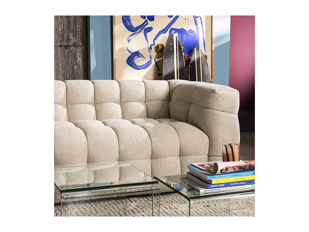 Bolly - Canapé droit 3 places en tissu - Beige chiné