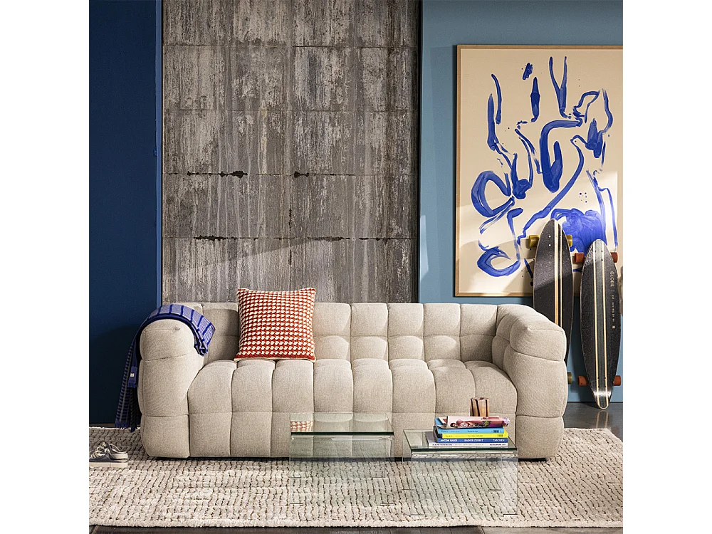 Bolly - Canapé droit 3 places en tissu - Beige chiné