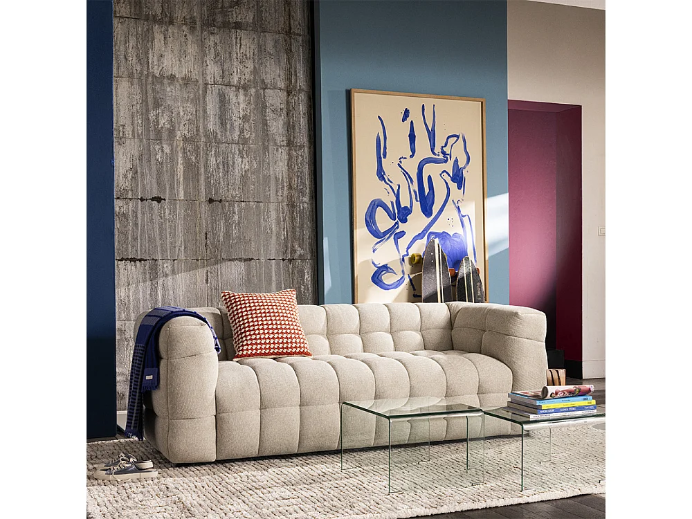 Bolly - Canapé droit 3 places en tissu - Beige chiné