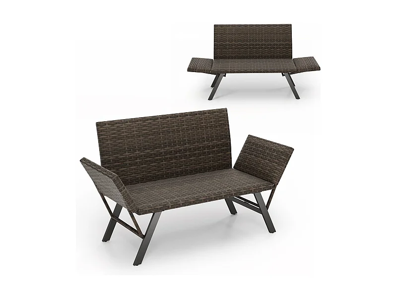 Causeuse Convertible de Terrasse pour 2 Personnes Rembourré en Mousse à Séchage Rapide Accoudoirs Réglables Capacité 300 Kg Gris