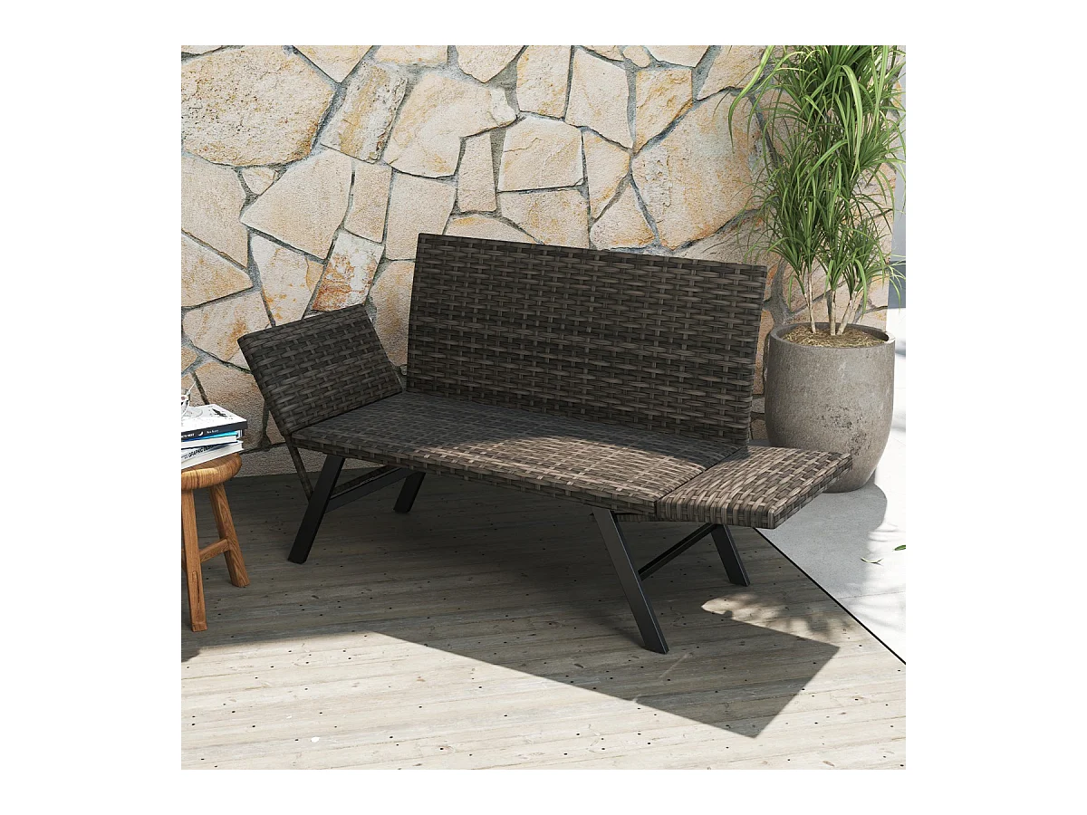 Causeuse Convertible de Terrasse pour 2 Personnes Rembourré en Mousse à Séchage Rapide Accoudoirs Réglables Capacité 300 Kg Gris