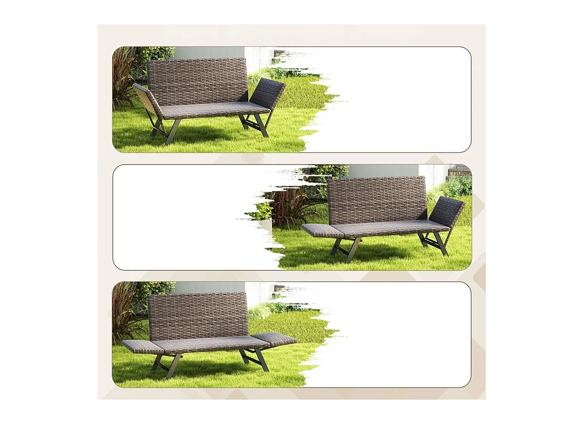 Causeuse Convertible de Terrasse pour 2 Personnes Rembourré en Mousse à Séchage Rapide Accoudoirs Réglables Capacité 300 Kg Gris