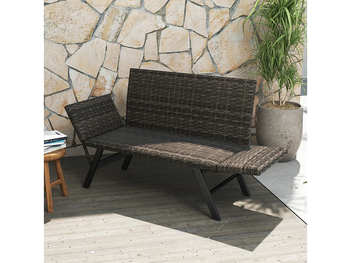 Polyrattan Gartenbank mit Liegefunktion & Verstellbaren Armlehnen Gartensofa Balkonbank