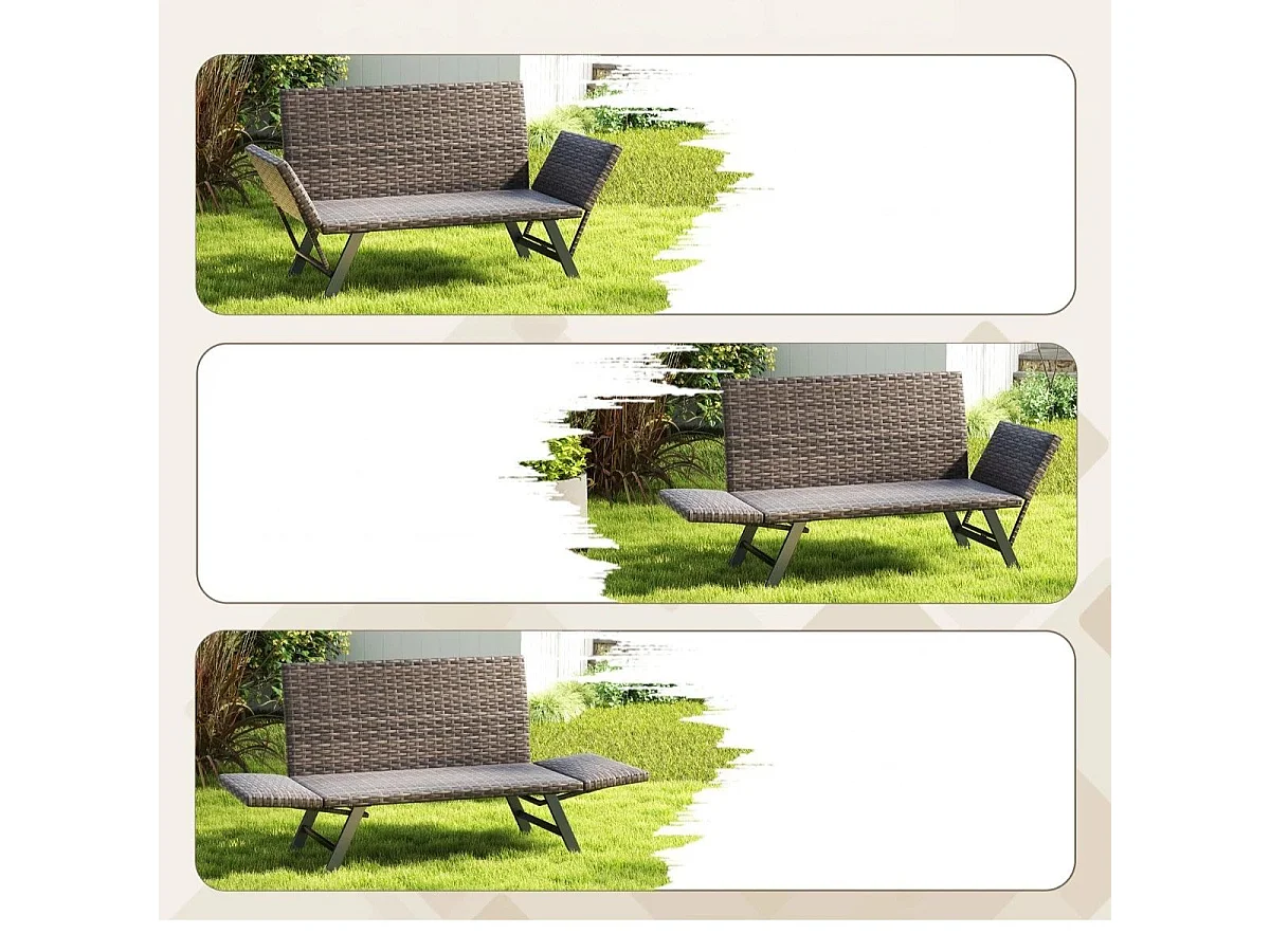 Polyrattan Gartenbank mit Liegefunktion & Verstellbaren Armlehnen Gartensofa Balkonbank