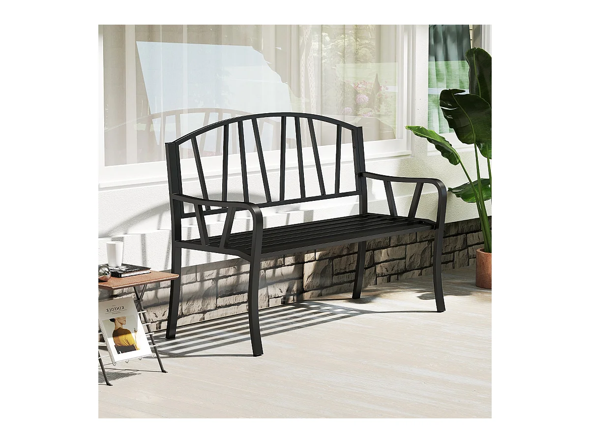 Metall Gartenbank für 2 Sitzer mit Rückenlehne & Armlehne Wetterfeste Sitzbank Metallbank