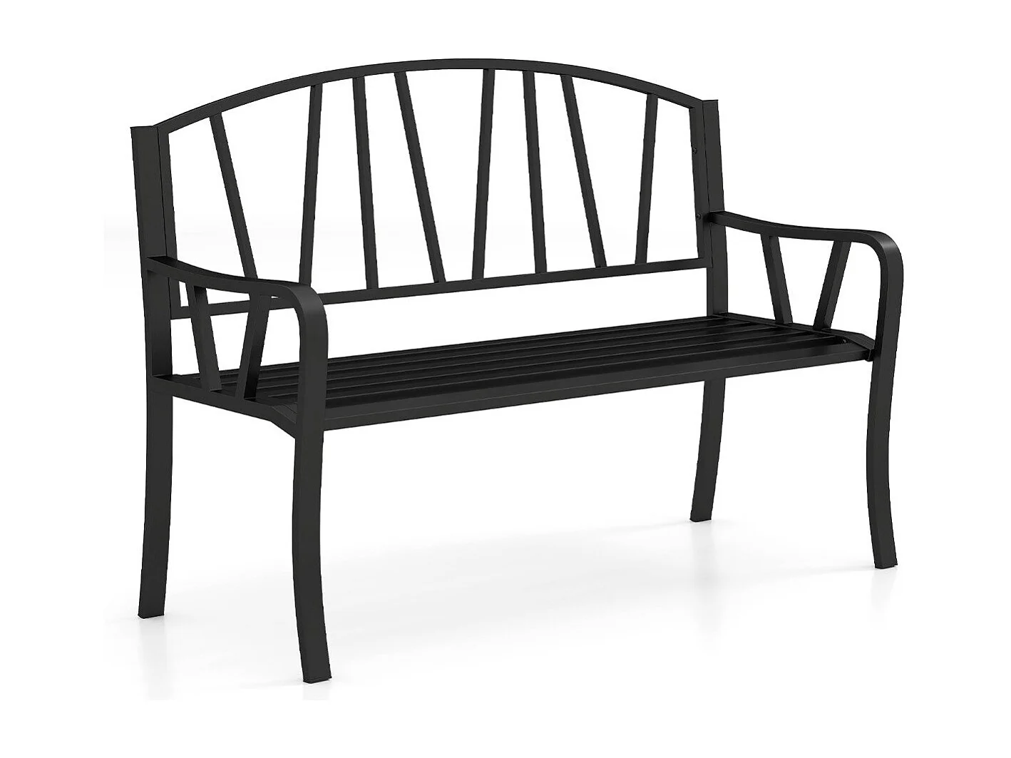 Banc de Jardin en Métal de 129 cm Banc à Lattes pour 2 à 3 Personnes Banc pour Parc avec Accoudoirs Incurvés Siège d'Extérieur Robuste Noir