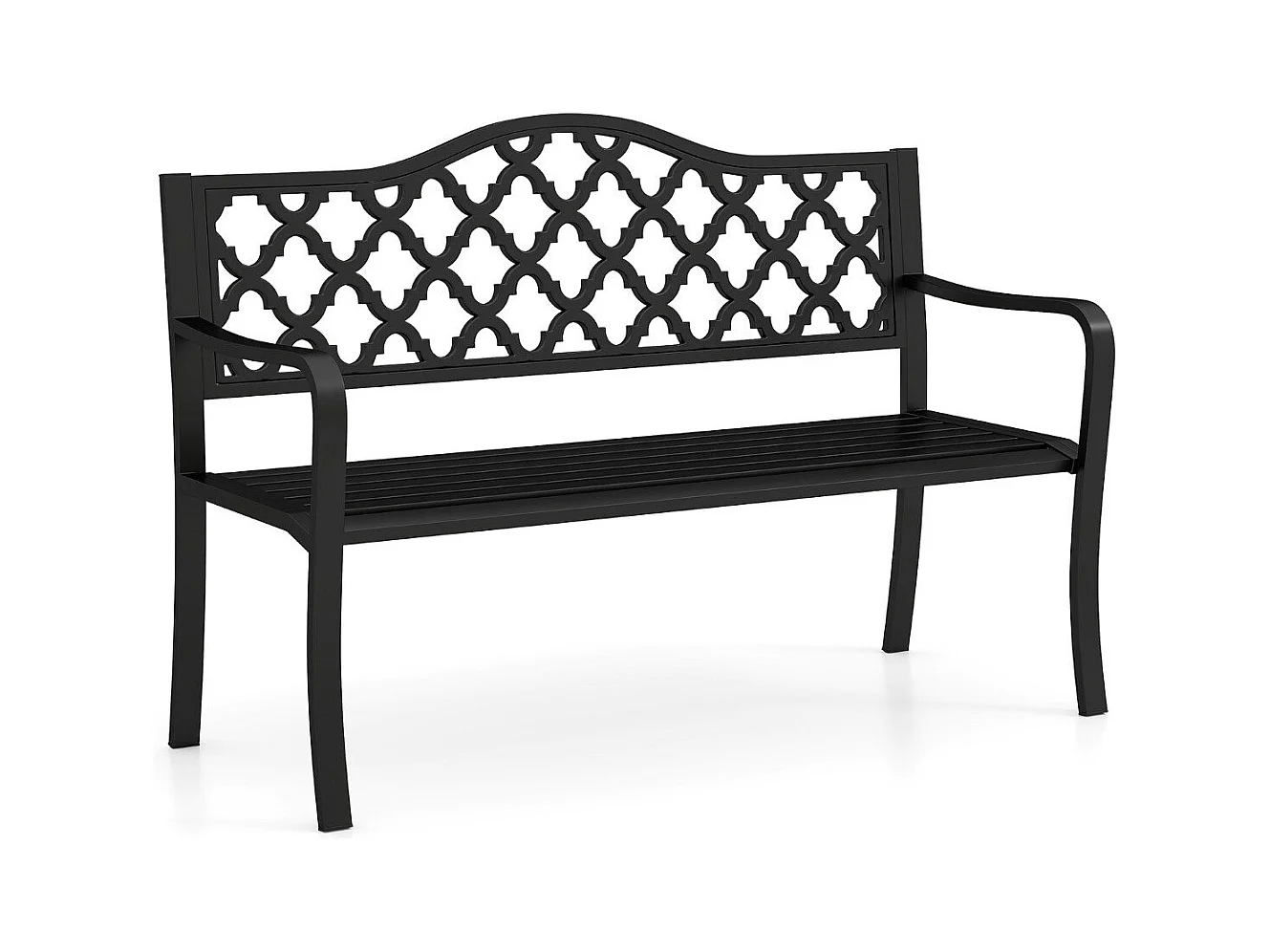Panchina da patio da 128 cm per esterni, Panchina da giardino in metallo con doghe per 2-3 persone Nero