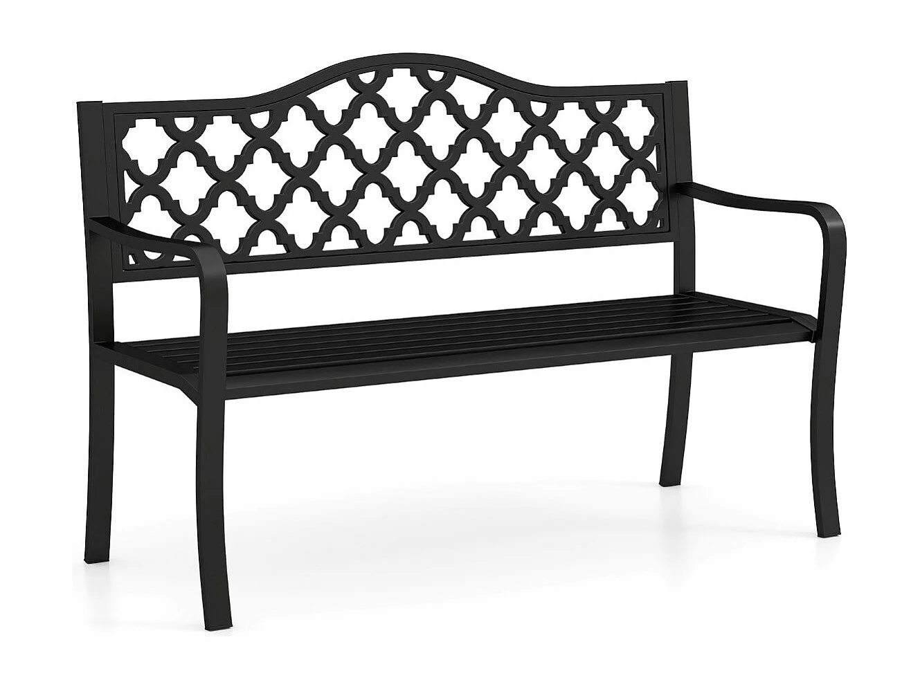 Gartenbank Metall wetterfeste Sitzbank für 2 Sitzer Parkbank mit Rückenlehne & Armlehne 128 x 54 x 89 cm Schwarz