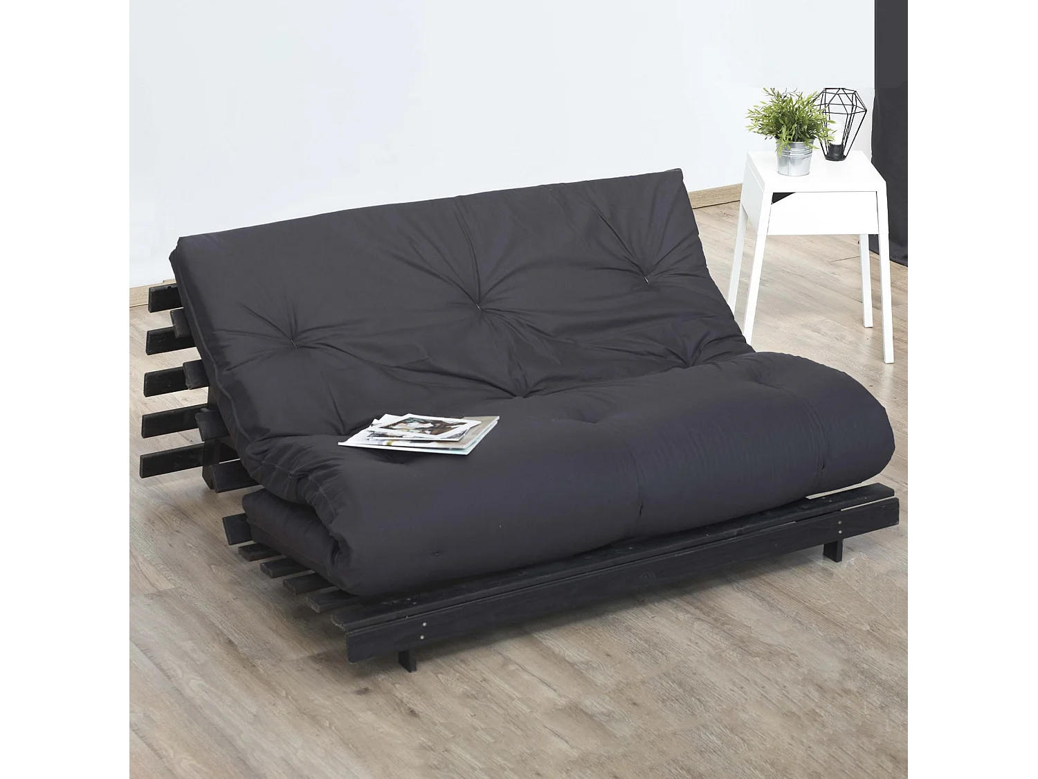 Matelas futon coton et fibres recyclés, fabriqué en France Couleur - Gris Anthracite, Dimensions - 90 x 190 cm