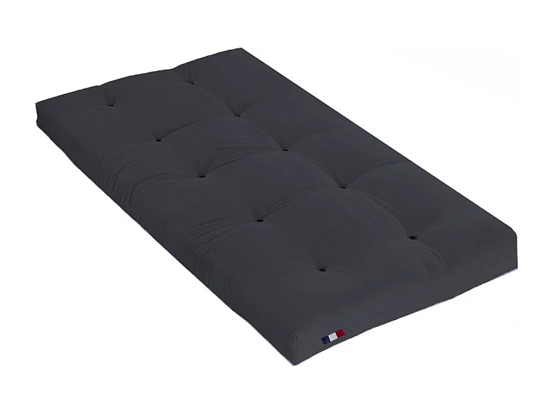 Matelas futon coton et fibres recyclés, fabriqué en France Couleur - Gris Anthracite, Dimensions - 90 x 190 cm