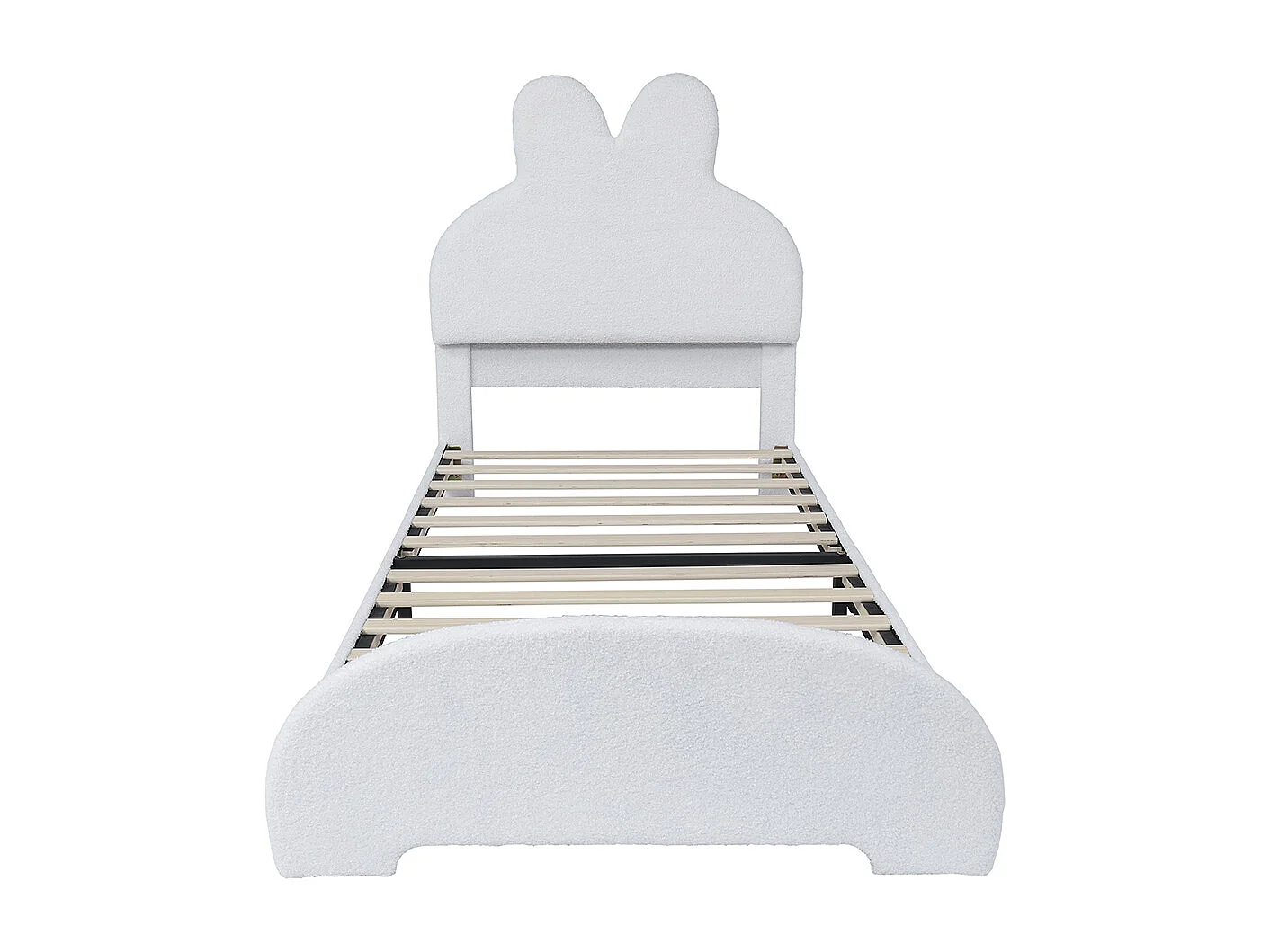 Letto per bambini 90 x 200 cm, a forma di orecchie di coniglio, tessuto imitazione peluche, bianco.