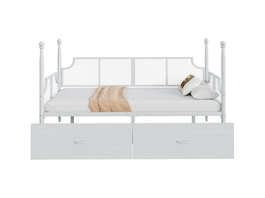 Canapé-lit 90 x 200 cm, dossier et accoudoirs en maille, structure métallique,blanc