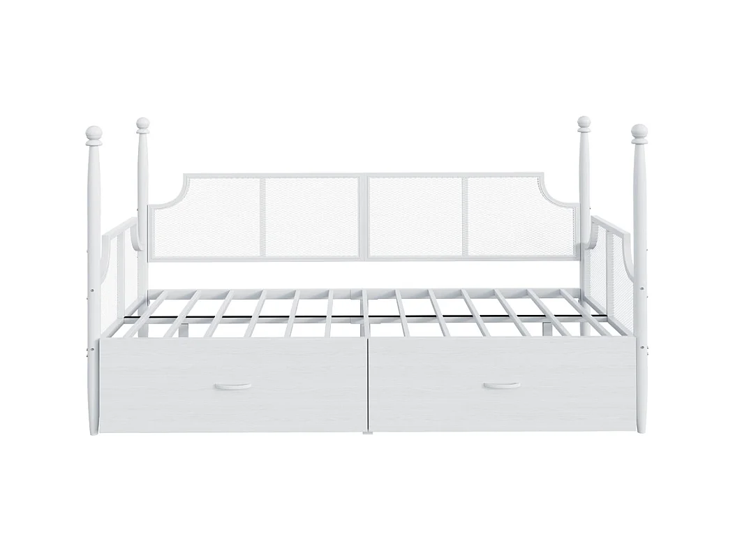 Canapé-lit 90 x 200 cm, dossier et accoudoirs en maille, structure métallique,blanc