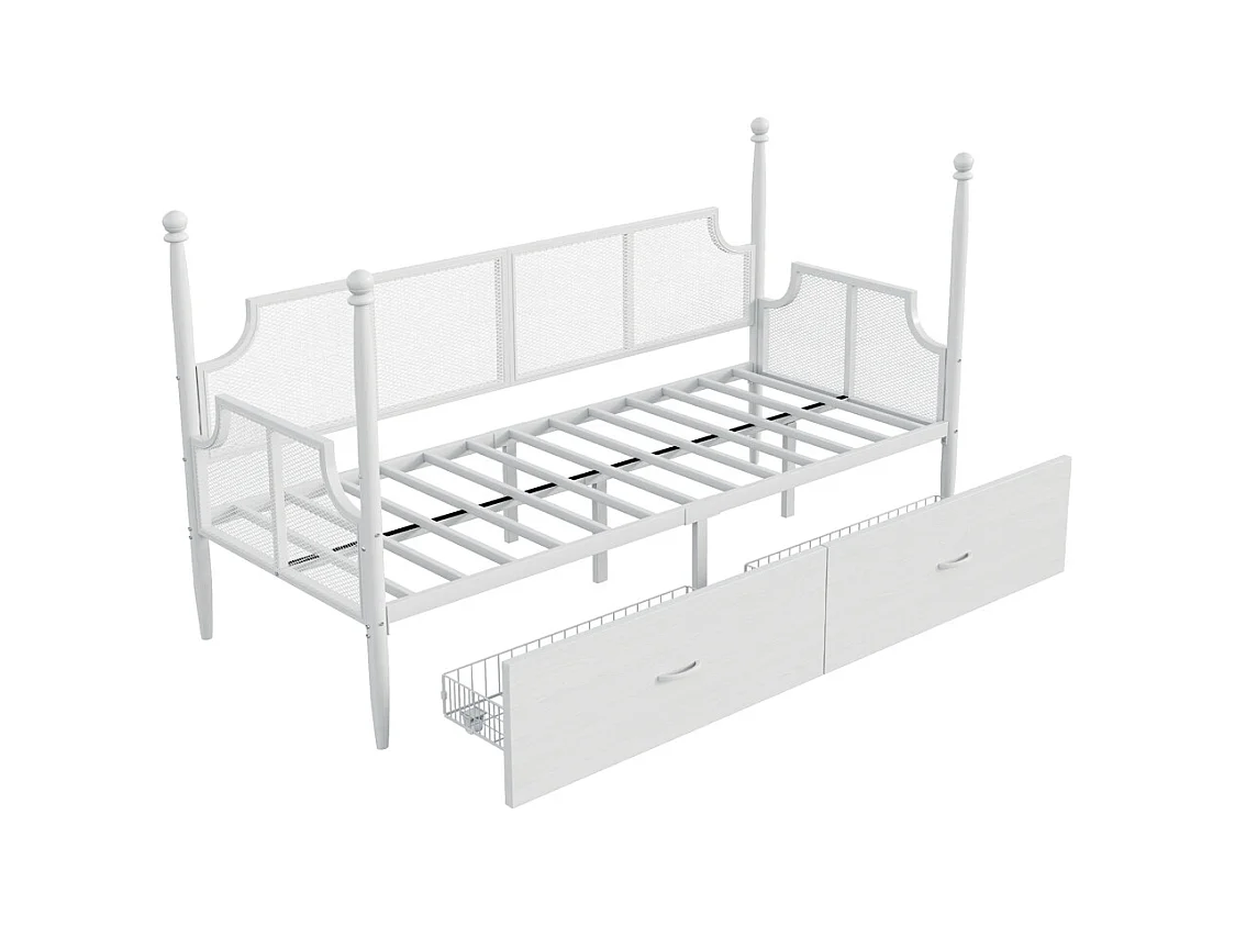 Canapé-lit 90 x 200 cm, dossier et accoudoirs en maille, structure métallique,blanc