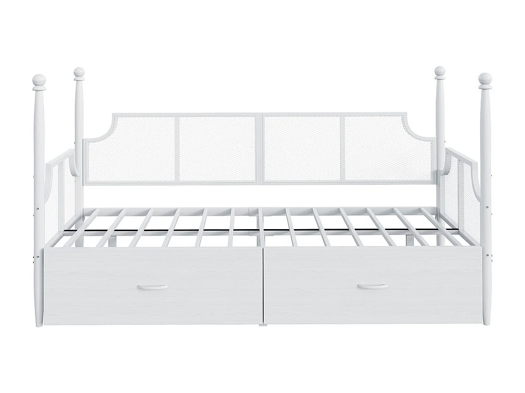 Slaapbank 90 x 200 cm, rugleuning en armleuningen van gaas, metalen frame, wit