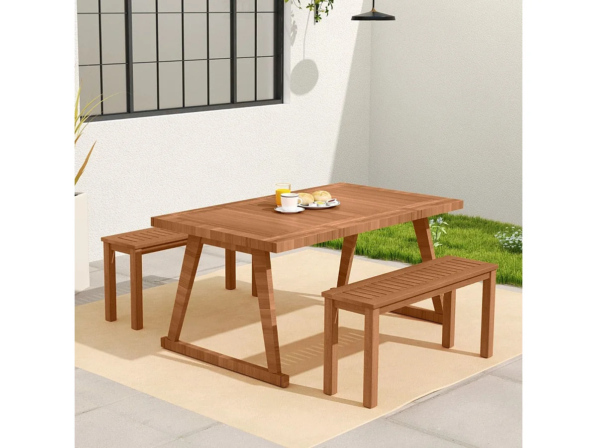 Banc en Bois Extérieur Sans Dossier avec Siège à Lattes Style Rustique Finition à l'Huile de Teck Charge 180 KG 100 x 30 x 47 CM