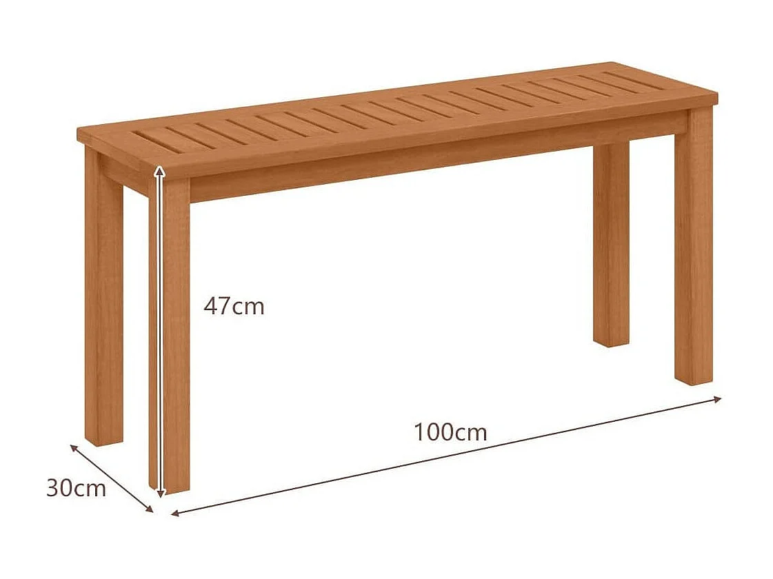 Banc en Bois Extérieur Sans Dossier avec Siège à Lattes Style Rustique Finition à l'Huile de Teck Charge 180 KG 100 x 30 x 47 CM