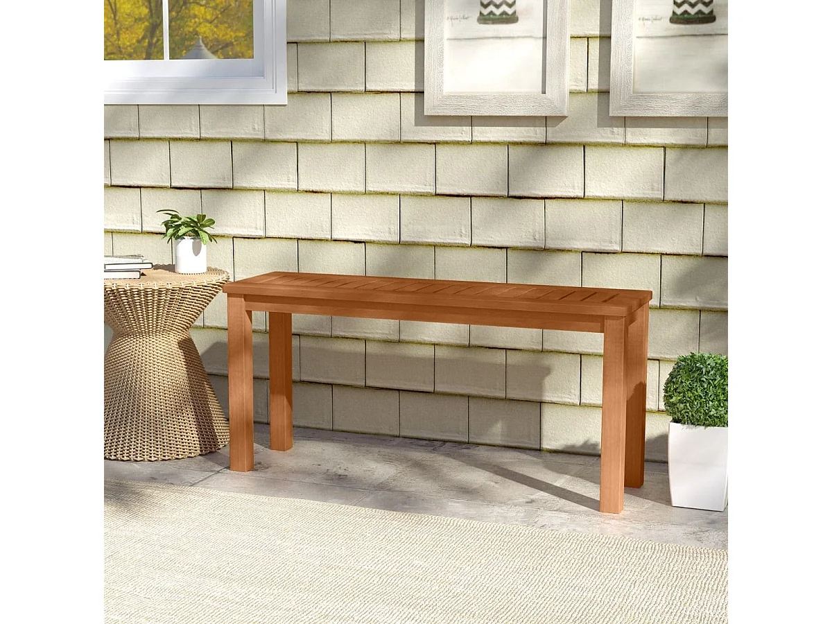 Banc en Bois Extérieur Sans Dossier avec Siège à Lattes Style Rustique Finition à l'Huile de Teck Charge 180 KG 100 x 30 x 47 CM