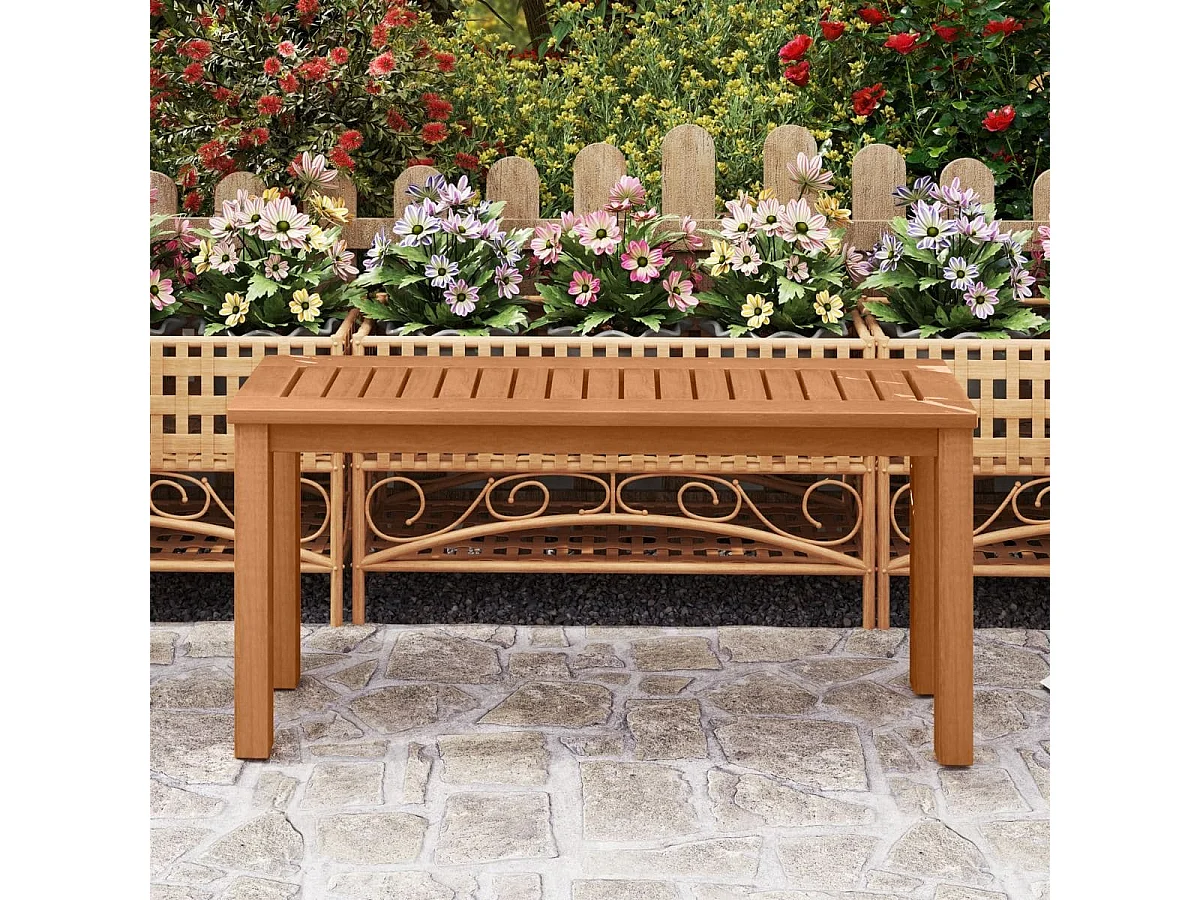 Banc en Bois Extérieur Sans Dossier avec Siège à Lattes Style Rustique Finition à l'Huile de Teck Charge 180 KG 100 x 30 x 47 CM