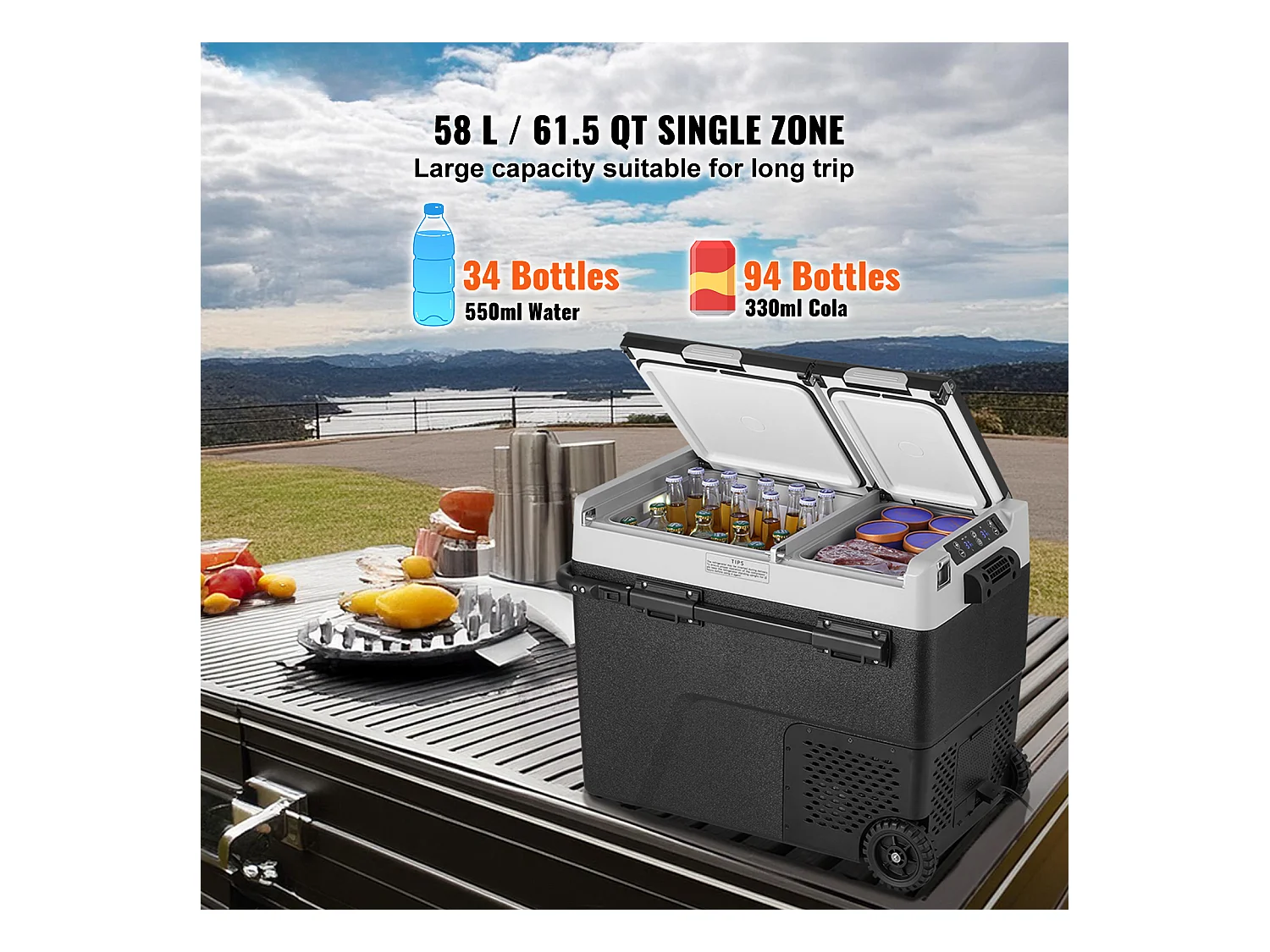 Réfrigérateur Portable SucceBuy, 58 L, Double Zone, Réfrigérateur Congélateur pour la Maison, l'Extérieur, le Camping, le Camping-Car