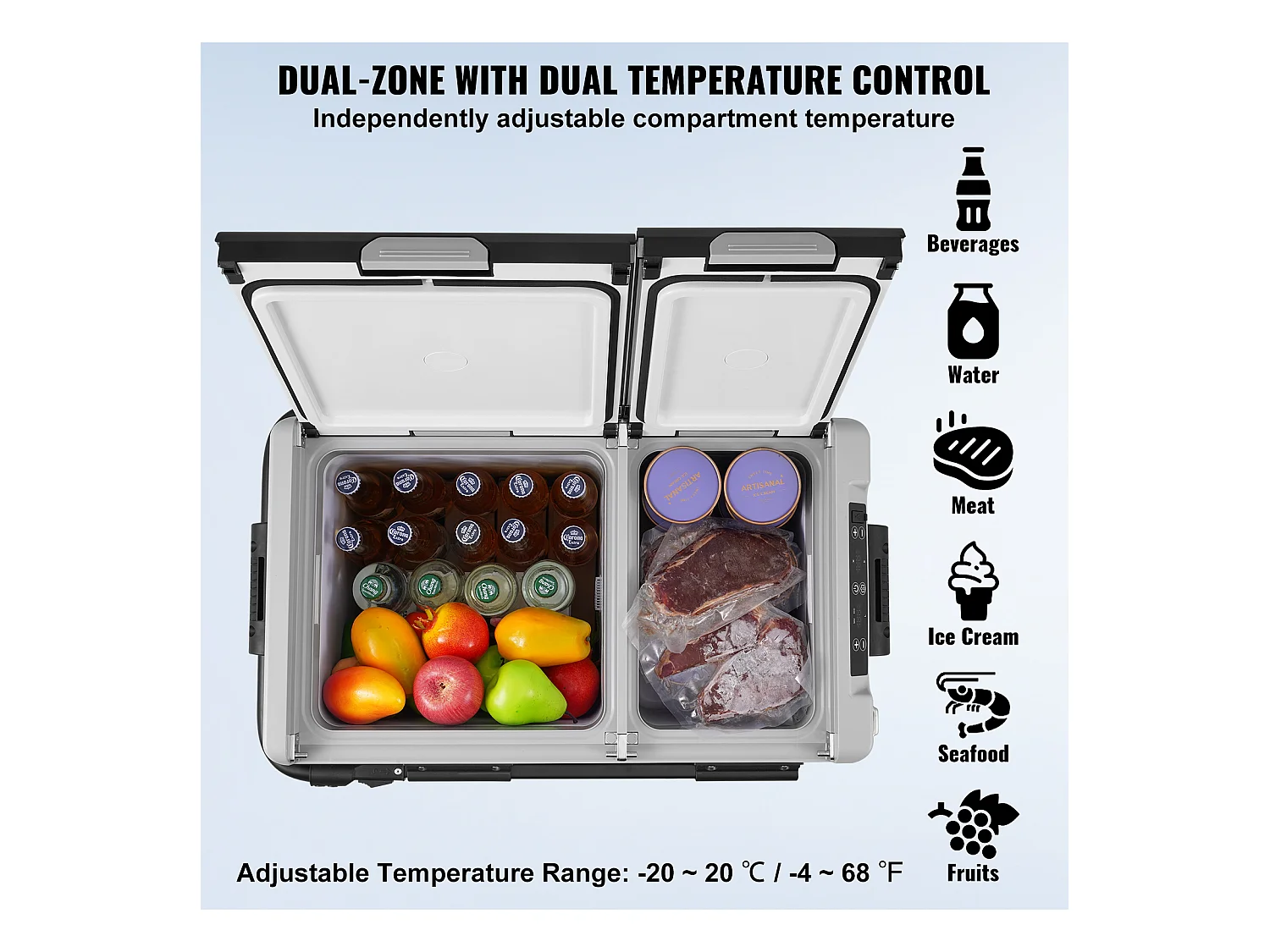 Réfrigérateur Portable SucceBuy, 58 L, Double Zone, Réfrigérateur Congélateur pour la Maison, l'Extérieur, le Camping, le Camping-Car