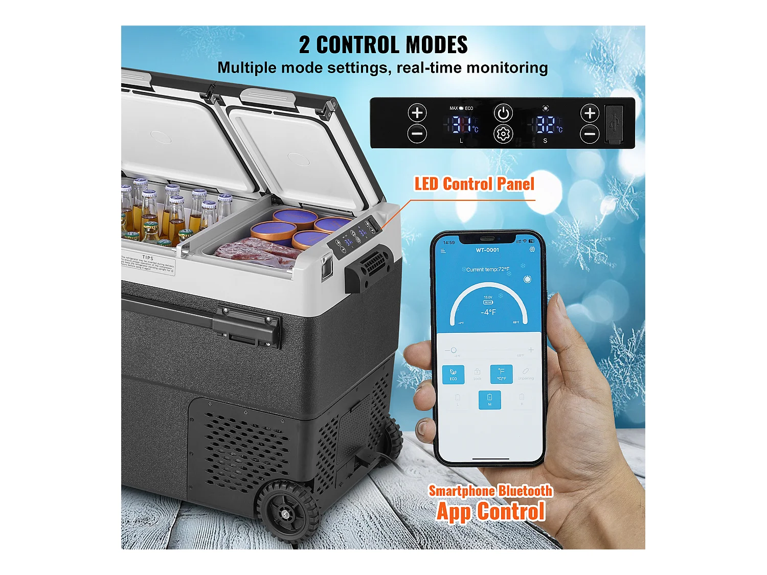 Réfrigérateur Portable SucceBuy, 58 L, Double Zone, Réfrigérateur Congélateur pour la Maison, l'Extérieur, le Camping, le Camping-Car