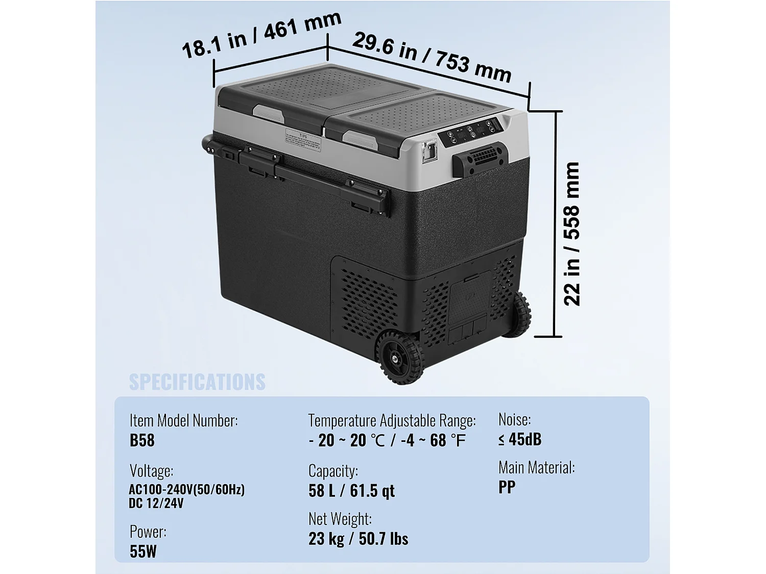 Réfrigérateur Portable SucceBuy, 58 L, Double Zone, Réfrigérateur Congélateur pour la Maison, l'Extérieur, le Camping, le Camping-Car