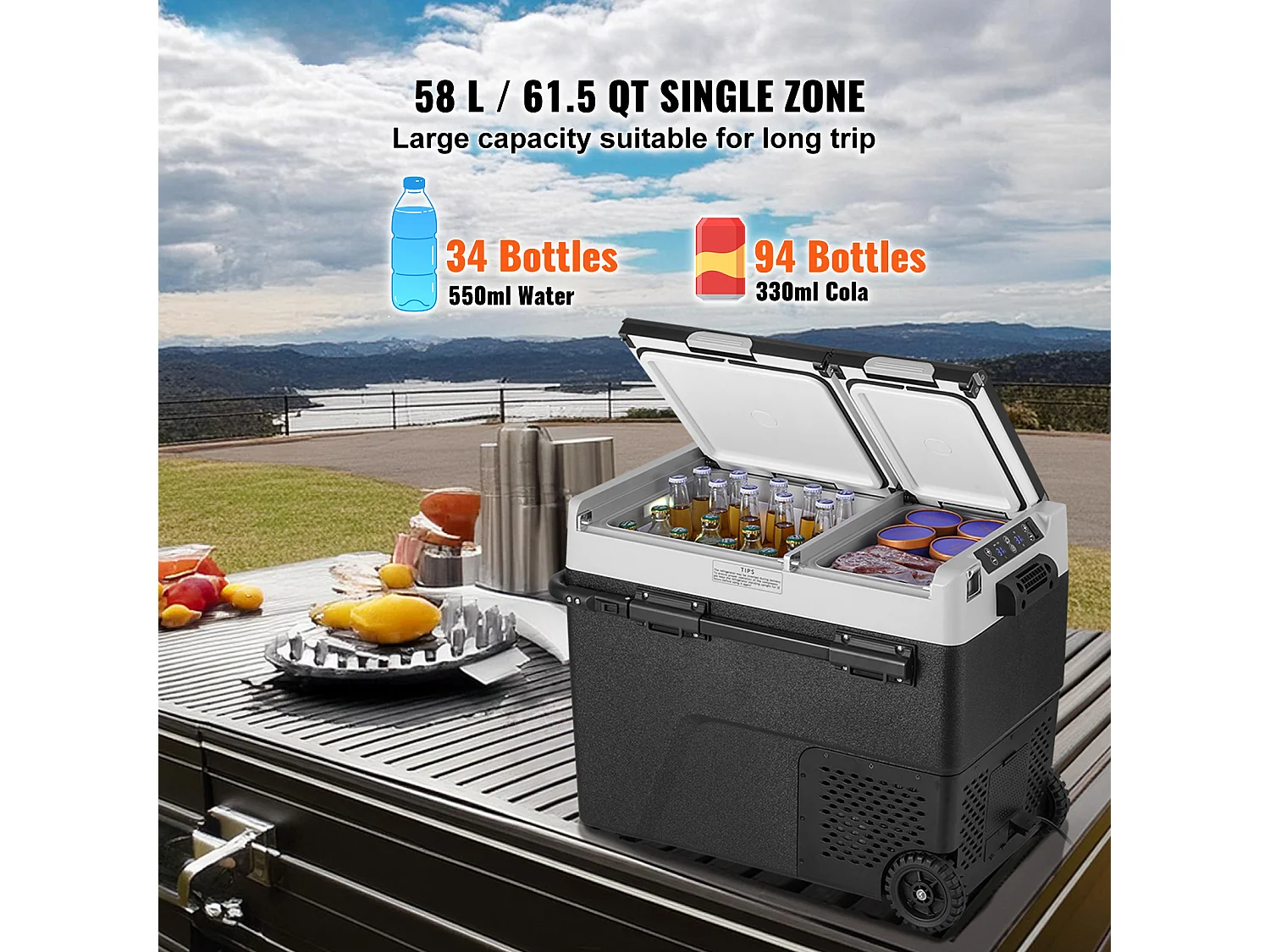 Réfrigérateur Portable SucceBuy, 58 L, Double Zone, Réfrigérateur Congélateur pour la Maison, l'Extérieur, le Camping, le Camping-Car