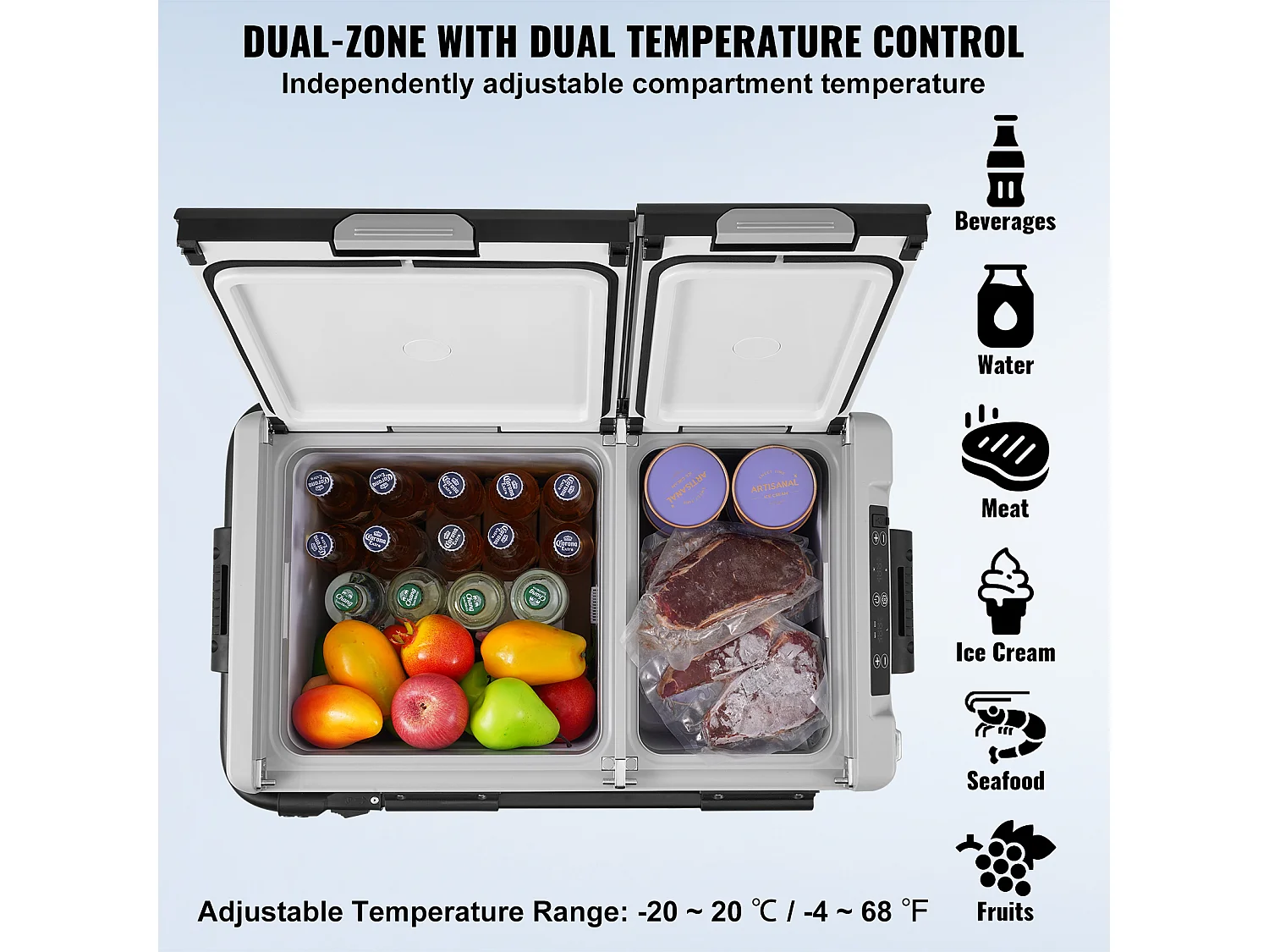 Réfrigérateur Portable SucceBuy, 58 L, Double Zone, Réfrigérateur Congélateur pour la Maison, l'Extérieur, le Camping, le Camping-Car