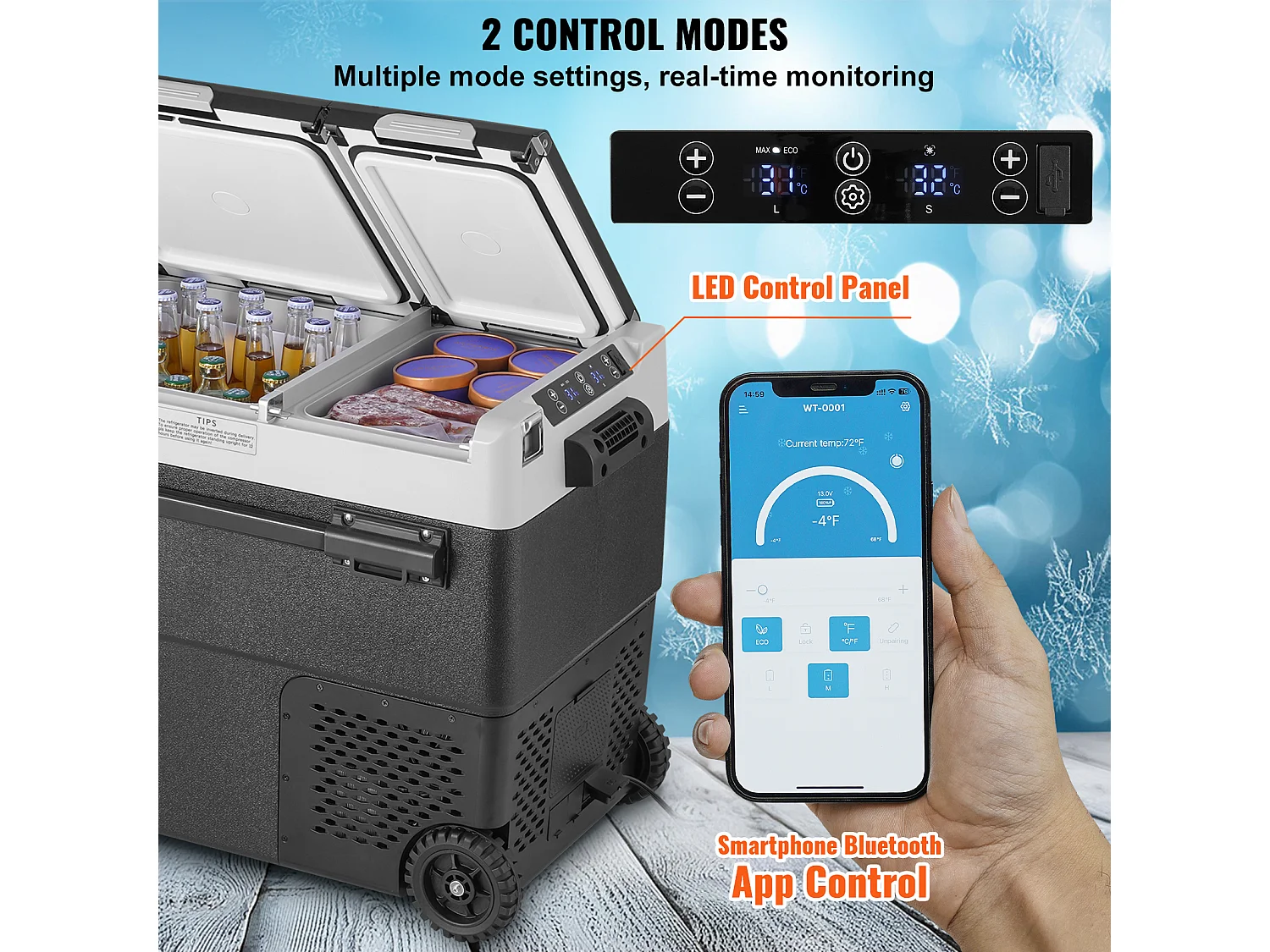 Réfrigérateur Portable SucceBuy, 58 L, Double Zone, Réfrigérateur Congélateur pour la Maison, l'Extérieur, le Camping, le Camping-Car